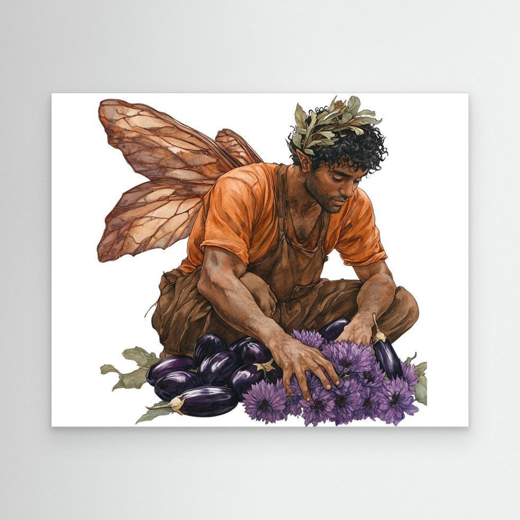 Male Fairy Gardener Art Print | Autumn Harvest Wall Art - Framed Pop Art