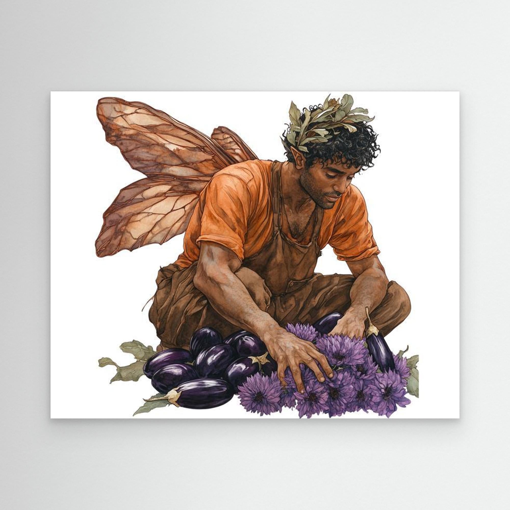 Male Fairy Gardener Art Print | Autumn Harvest Wall Art - Framed Pop Art
