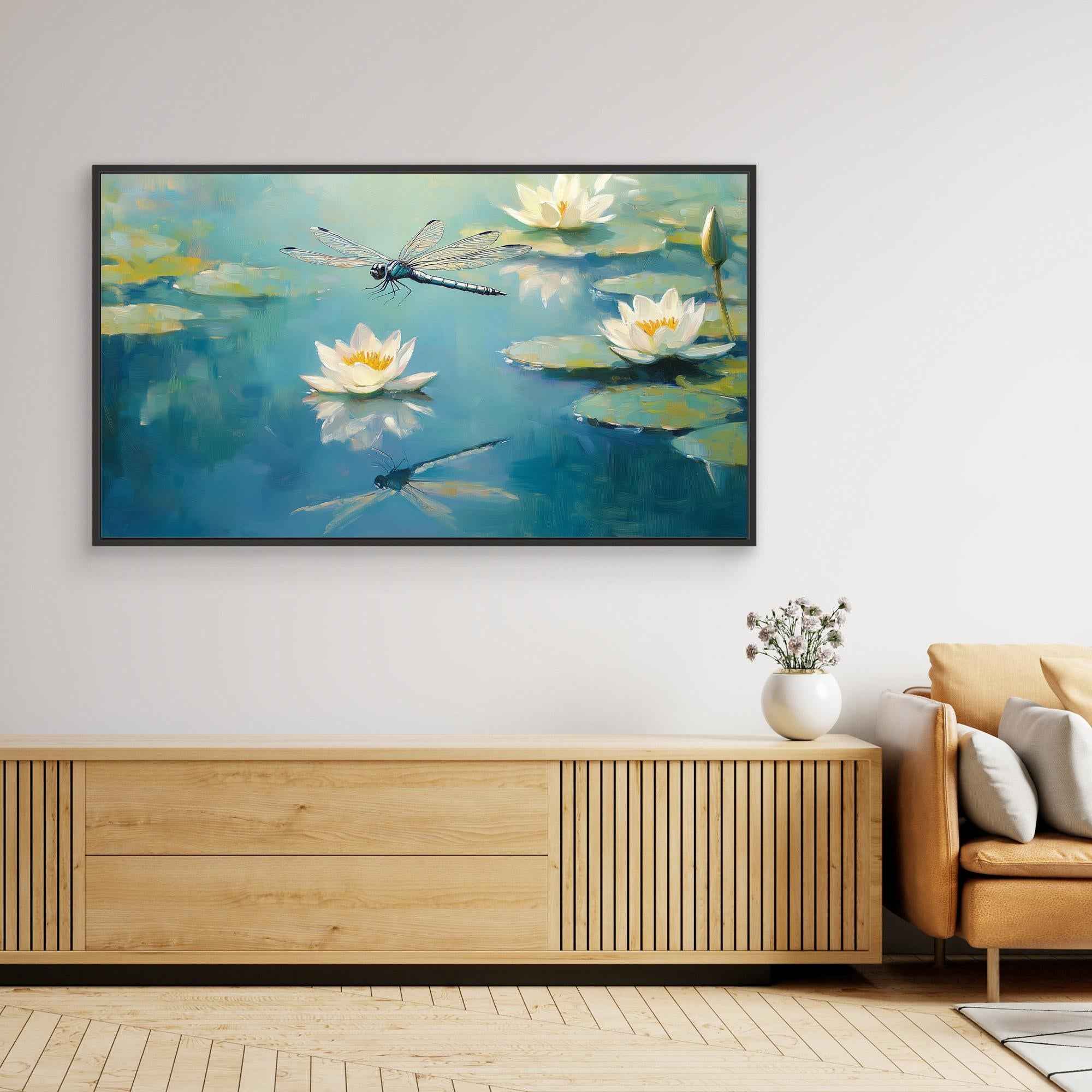 Dragonfly Pond Canvas Print | Bright Spa Wall Decor