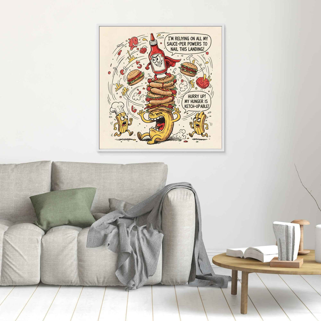 Funny Ketchup Burger Canvas Wall Art - Framed Pop Art