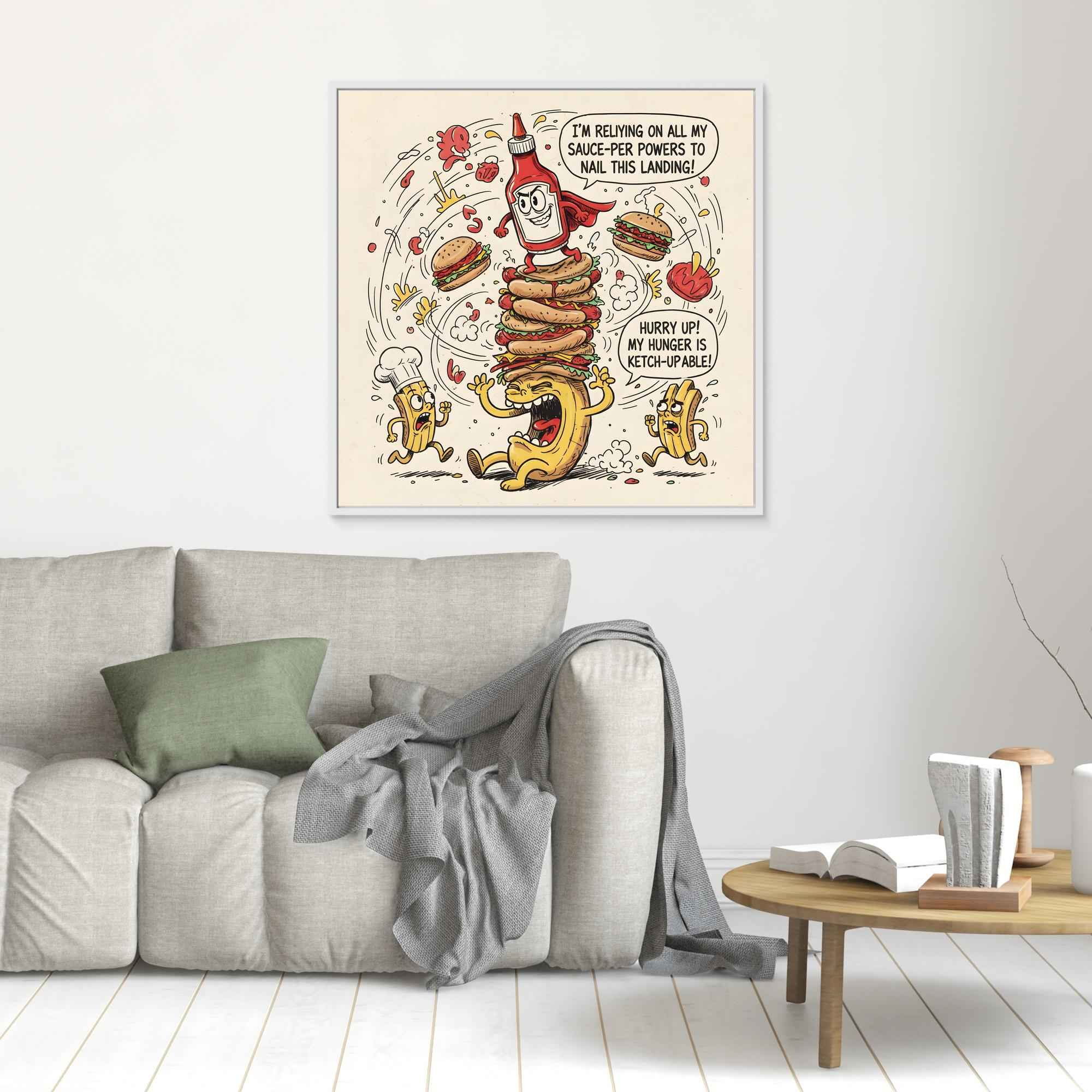 Funny Ketchup Burger Canvas Wall Art - Framed Pop Art