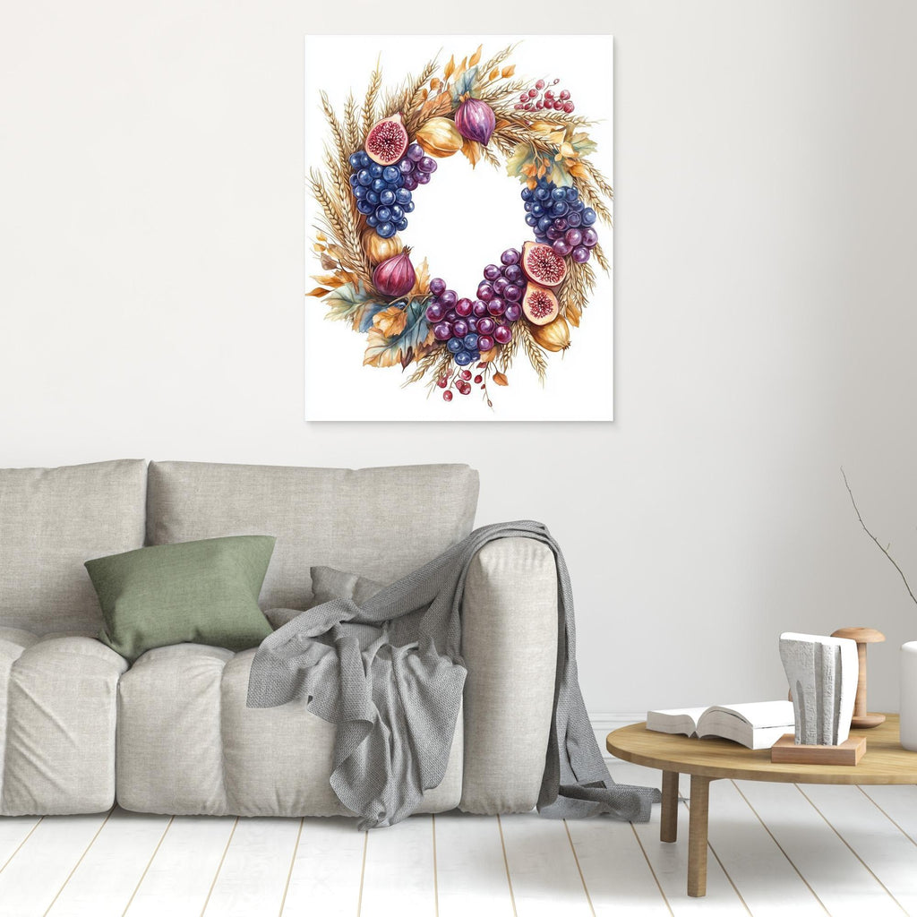 Autumn Harvest Wreath Art Print | Fig & Grape Wall Decor - Framed Pop Art