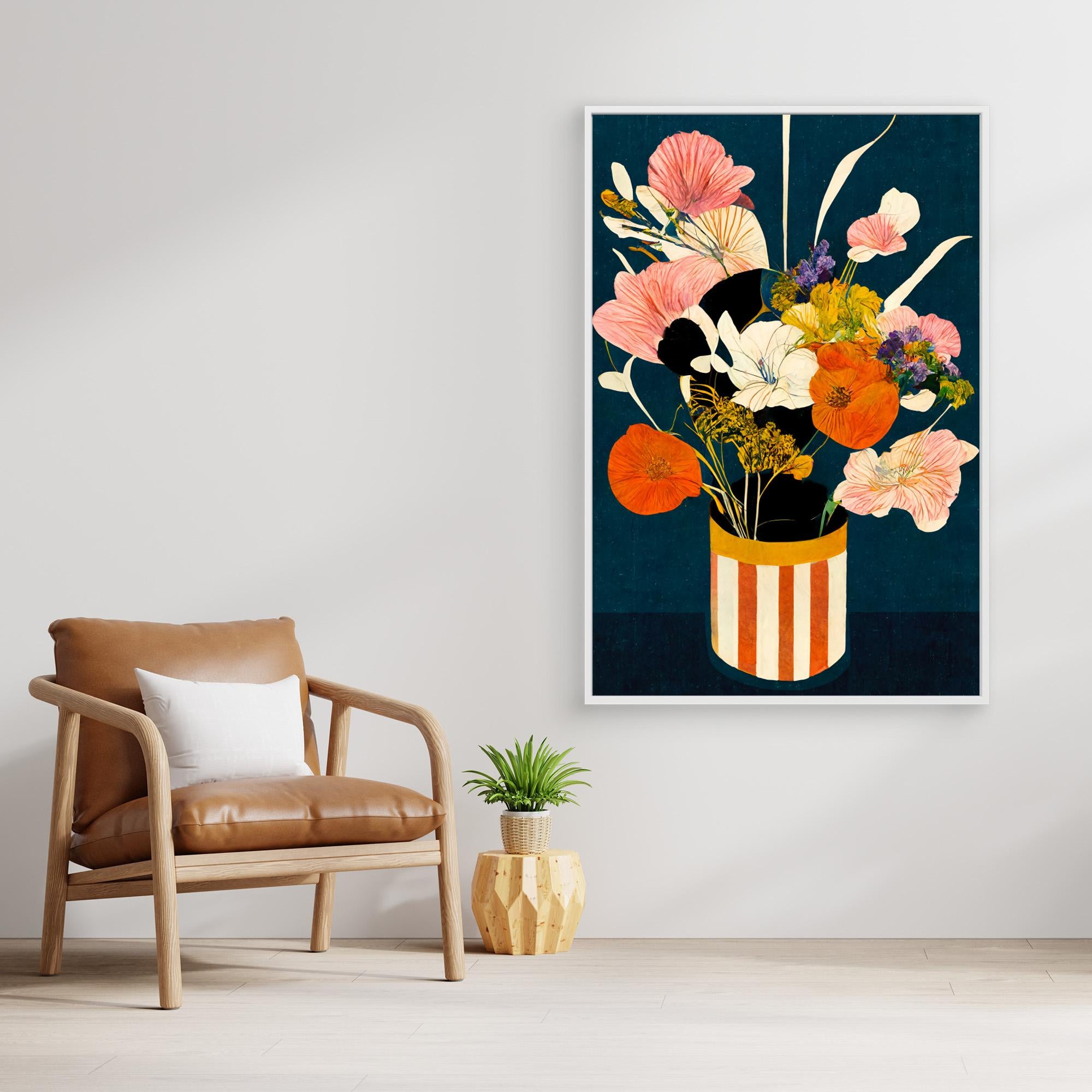 Dark Floral Bouquet Canvas Print | Modern Boho Living Room Art - Framed Pop Art