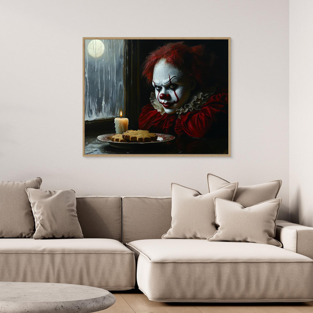 Creepy Clown Horror Canvas Wall Art Print for Night Owls - Framed Pop Art