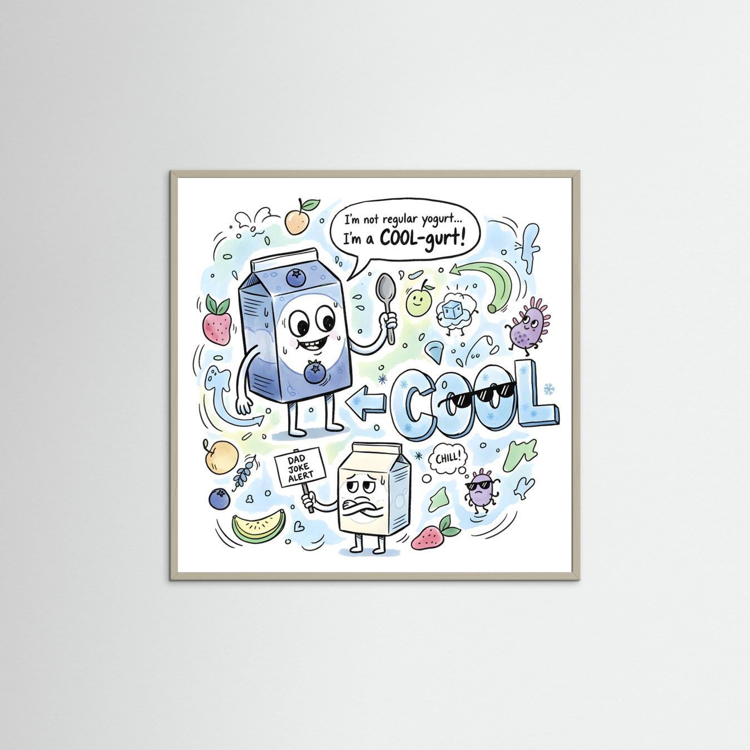 Cool-gurt Funny Dad Joke Wall Art | Framed Matte Art Print - Framed Pop Art