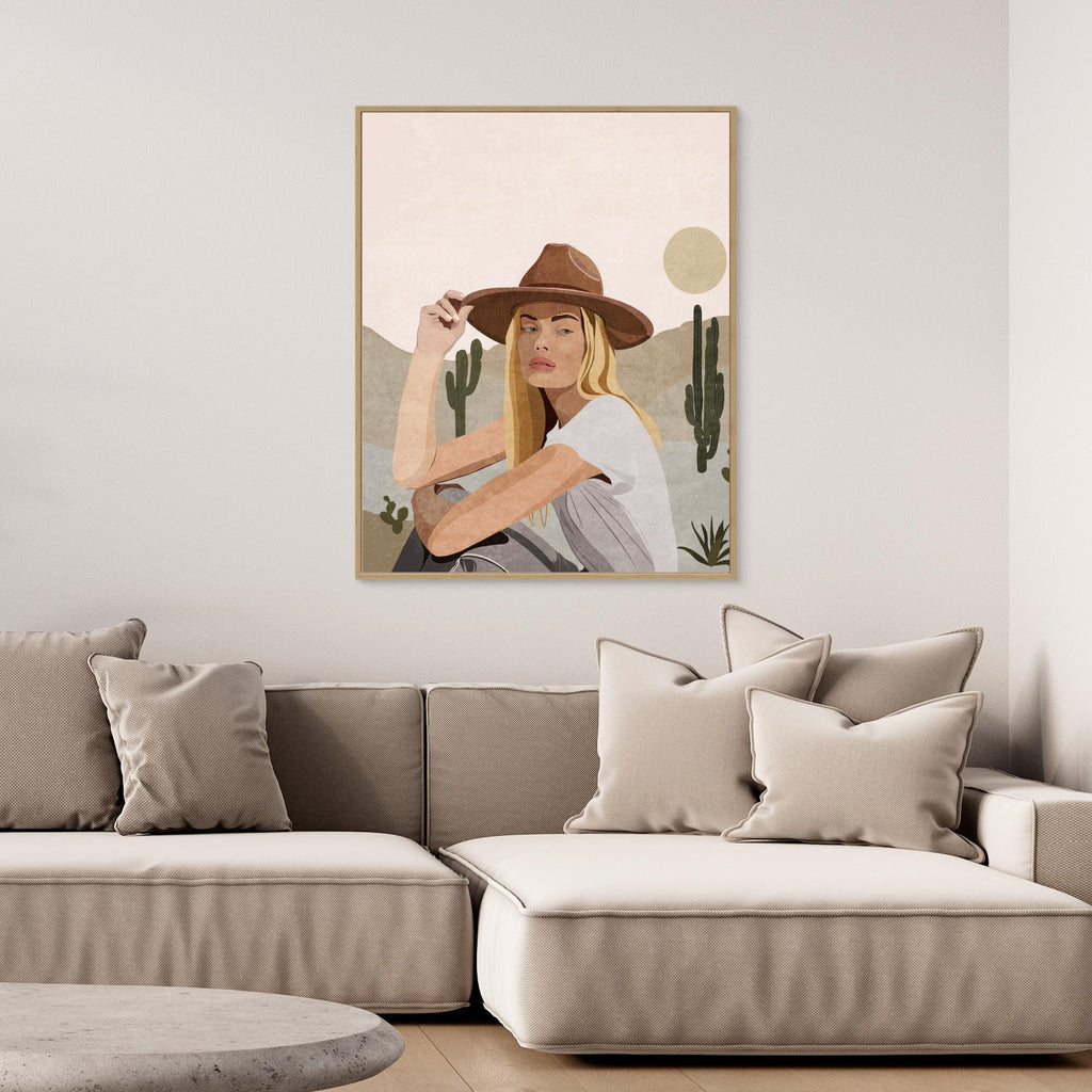 Boho Cowgirl Desert Wall Art | Modern Western Nursery Decor - Framed Pop Art