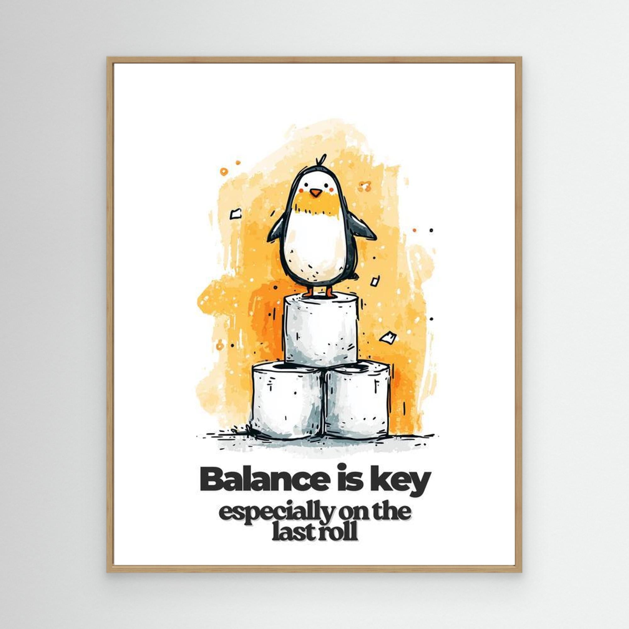 Penguin Bathroom Wall Art - Funny Toilet Roll Print