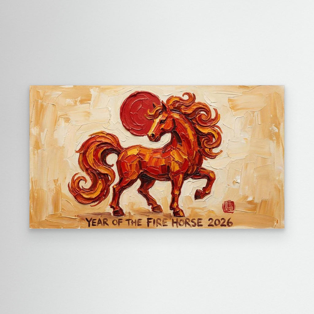 Year of the Fire Horse 2026 Canvas for Living Room - Framed Pop Art