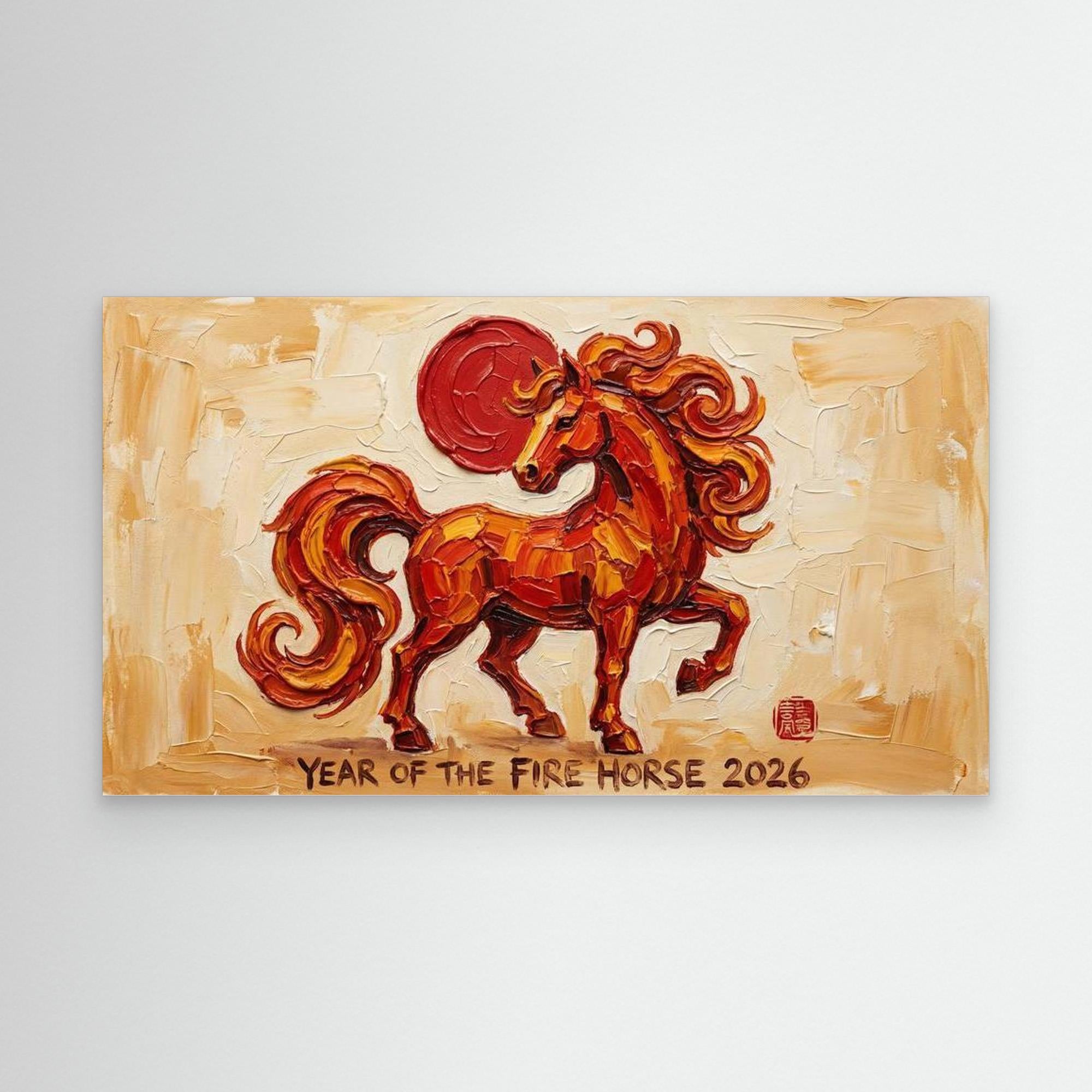 Year of the Fire Horse 2026 Canvas for Living Room - Framed Pop Art