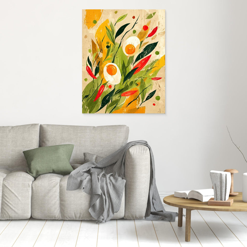 Vibrant Abstract Eggs & Chillies Kitchen Canvas - Framed Pop Art