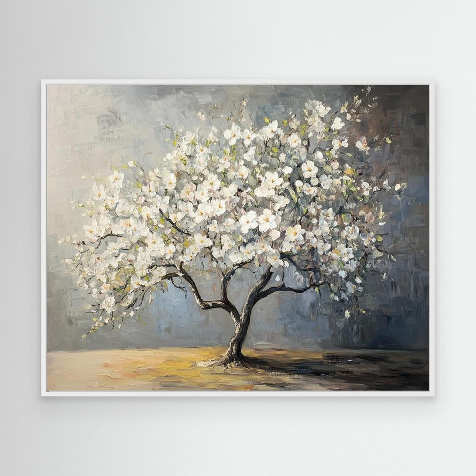 White Blossom Tree Canvas Art | Framed Floral Wall Decor