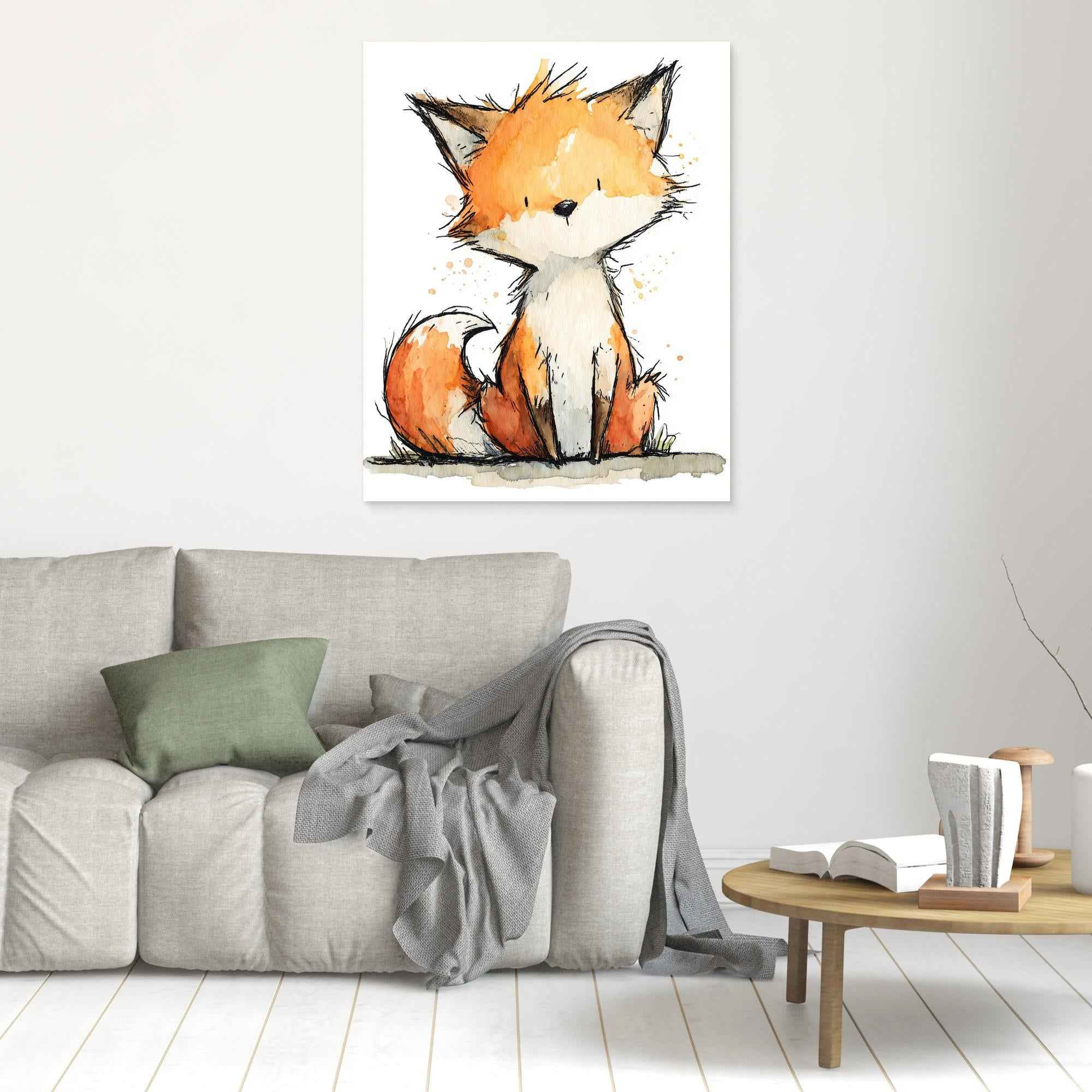 Cute Watercolor Fox Nursery Canvas Art - Framed Pop Art