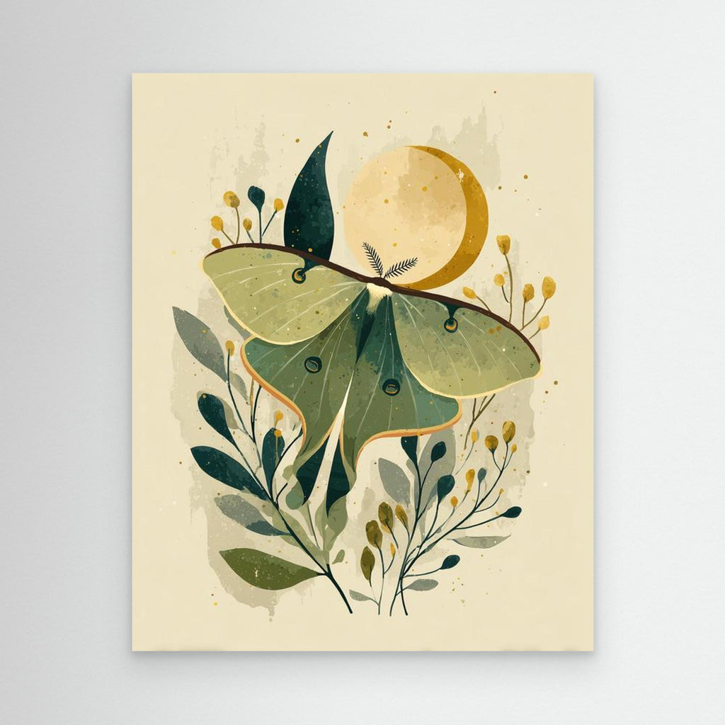 Luna Moth & Crescent Moon Art Print | Nature-Inspired Wall Decor | Nursery - Framed Pop Art