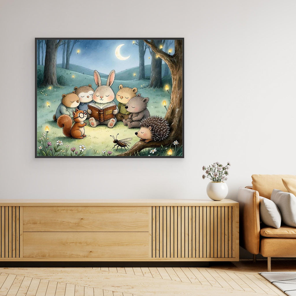 Bedtime Story Woodland Nursery Canvas Wall Art Print - Framed Pop Art