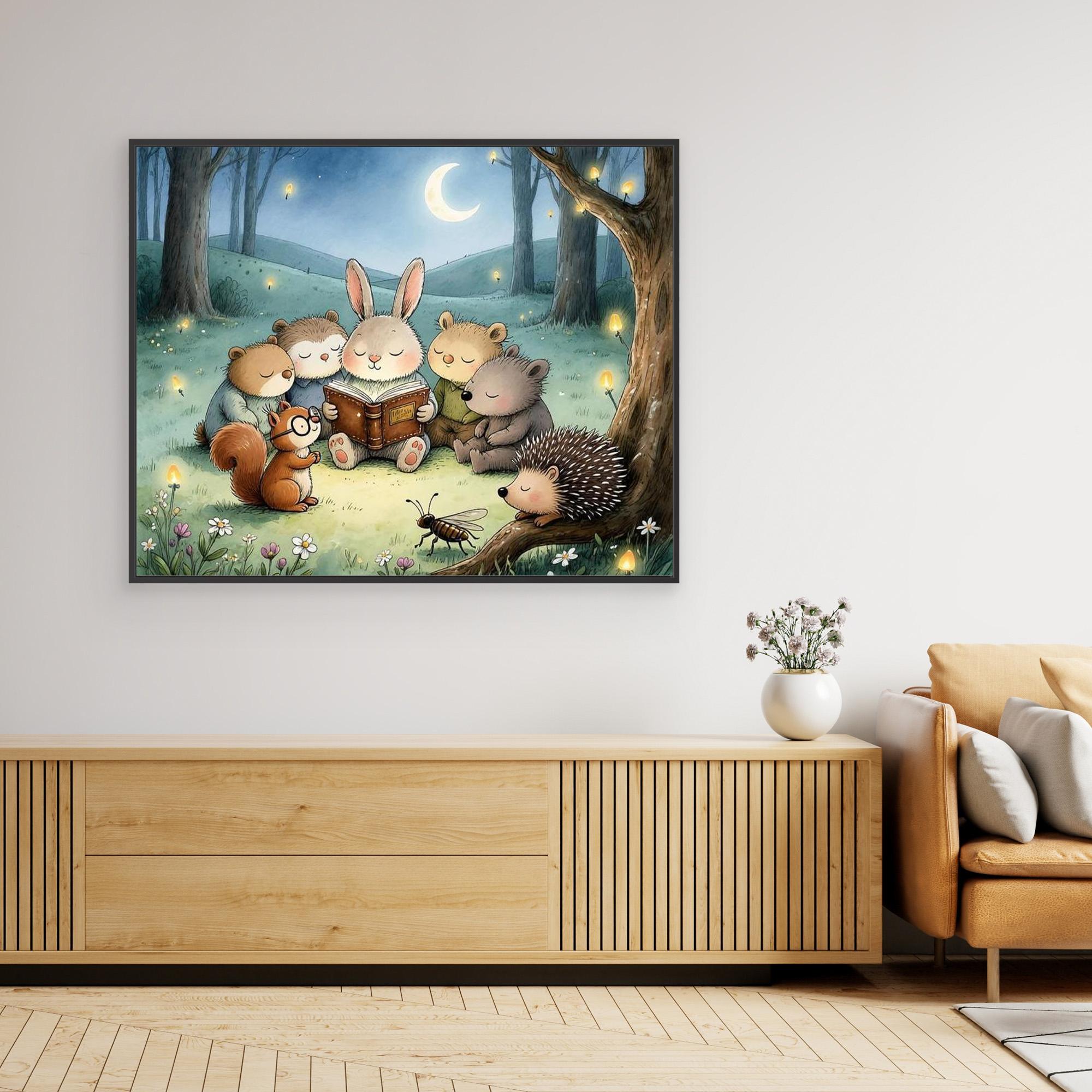 Bedtime Story Woodland Nursery Canvas Wall Art Print - Framed Pop Art