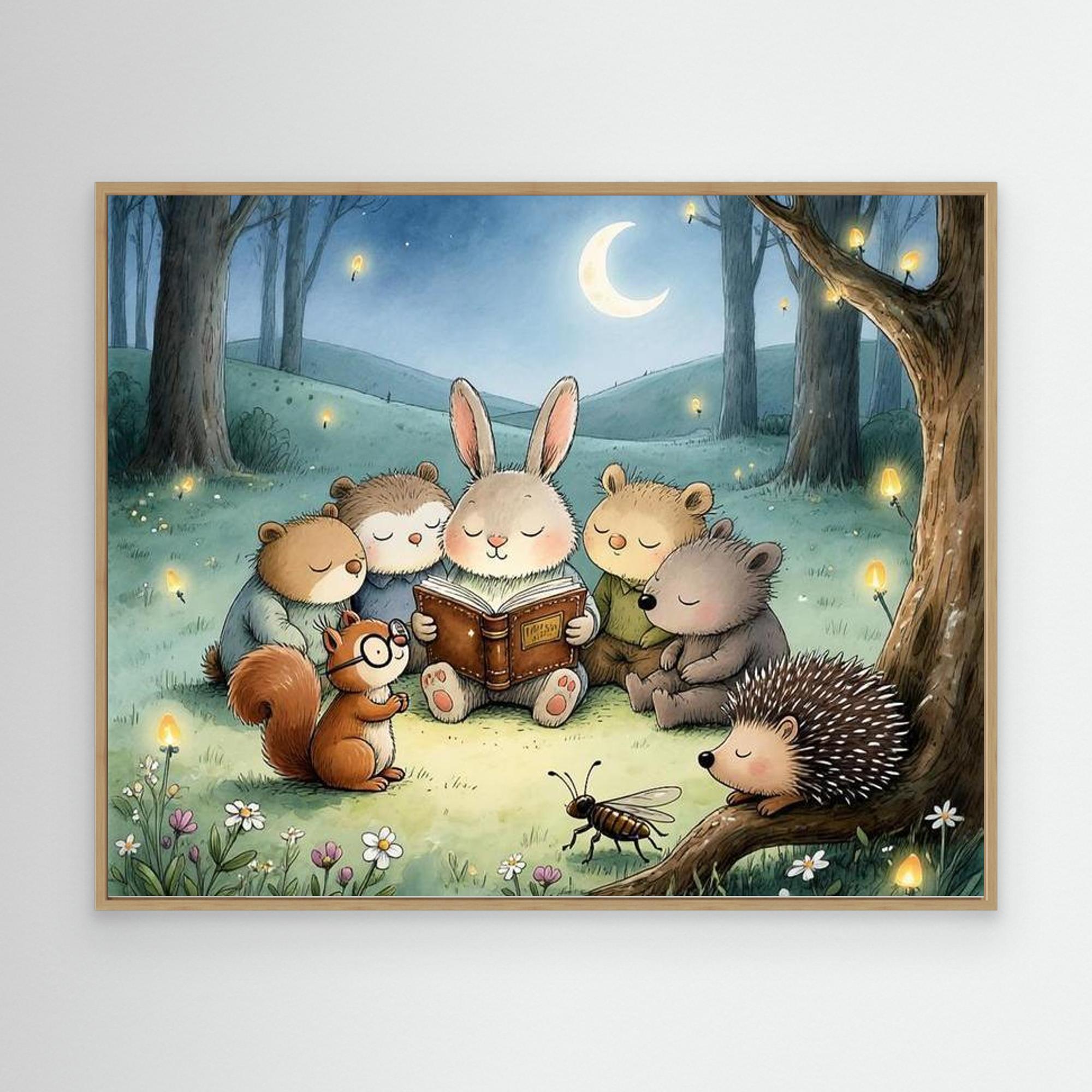 Bedtime Story Woodland Nursery Canvas Wall Art Print - Framed Pop Art