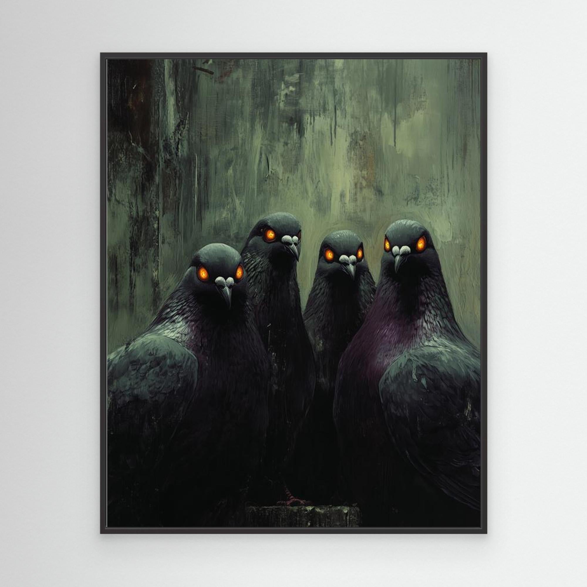 Gothic Pigeon Wall Art Canvas Print for Dark Bedroom