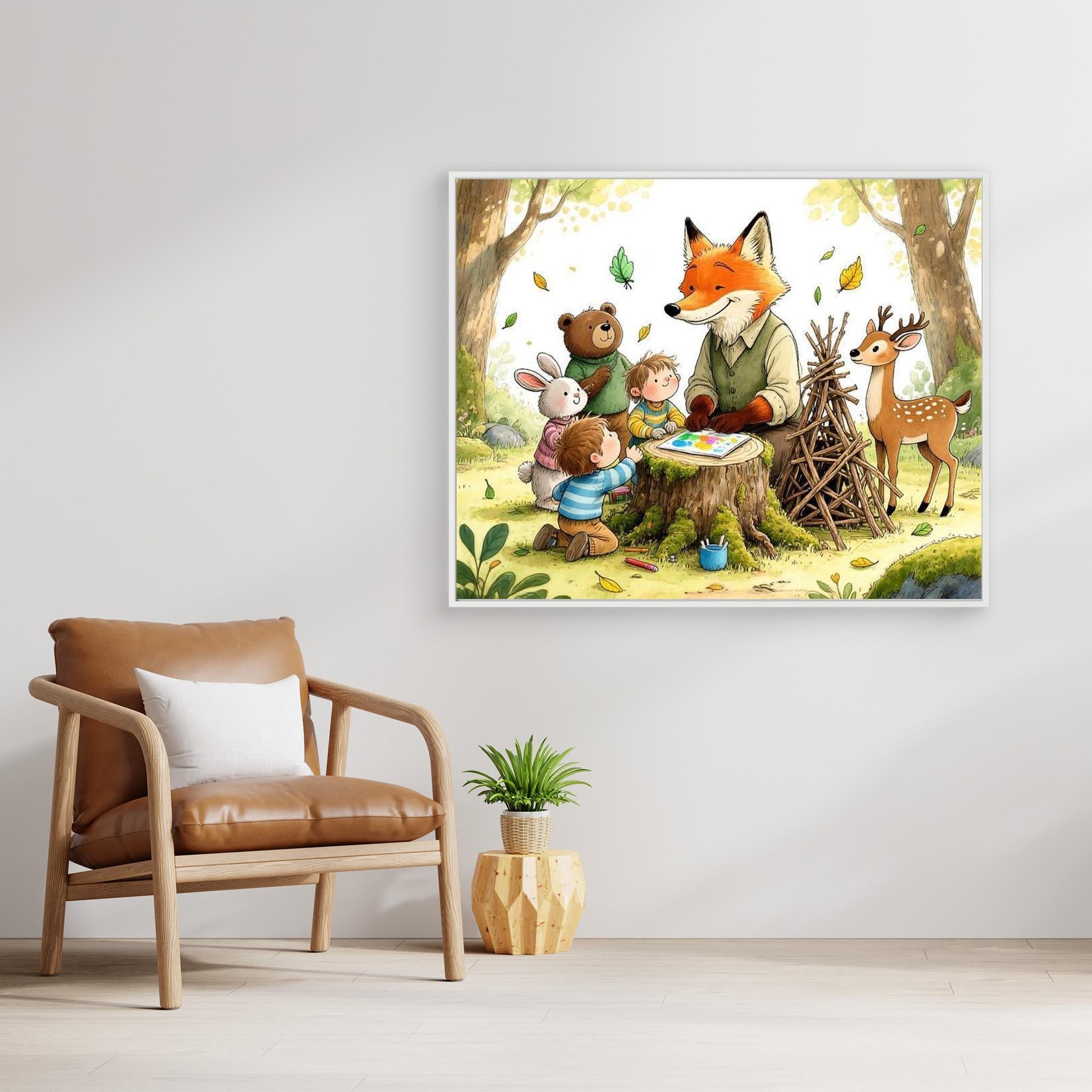 Woodland Classroom Fox Nursery Canvas Wall Art Print - Framed Pop Art