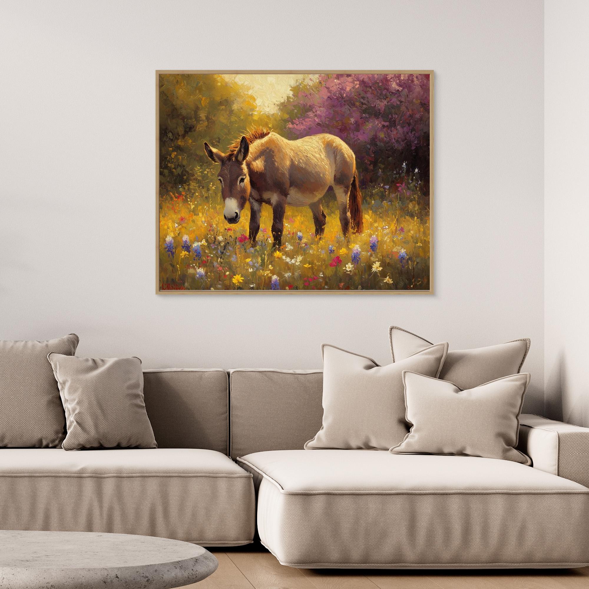 Donkey in Wildflower Meadow Canvas Wall Art | Country Decor - Framed Pop Art