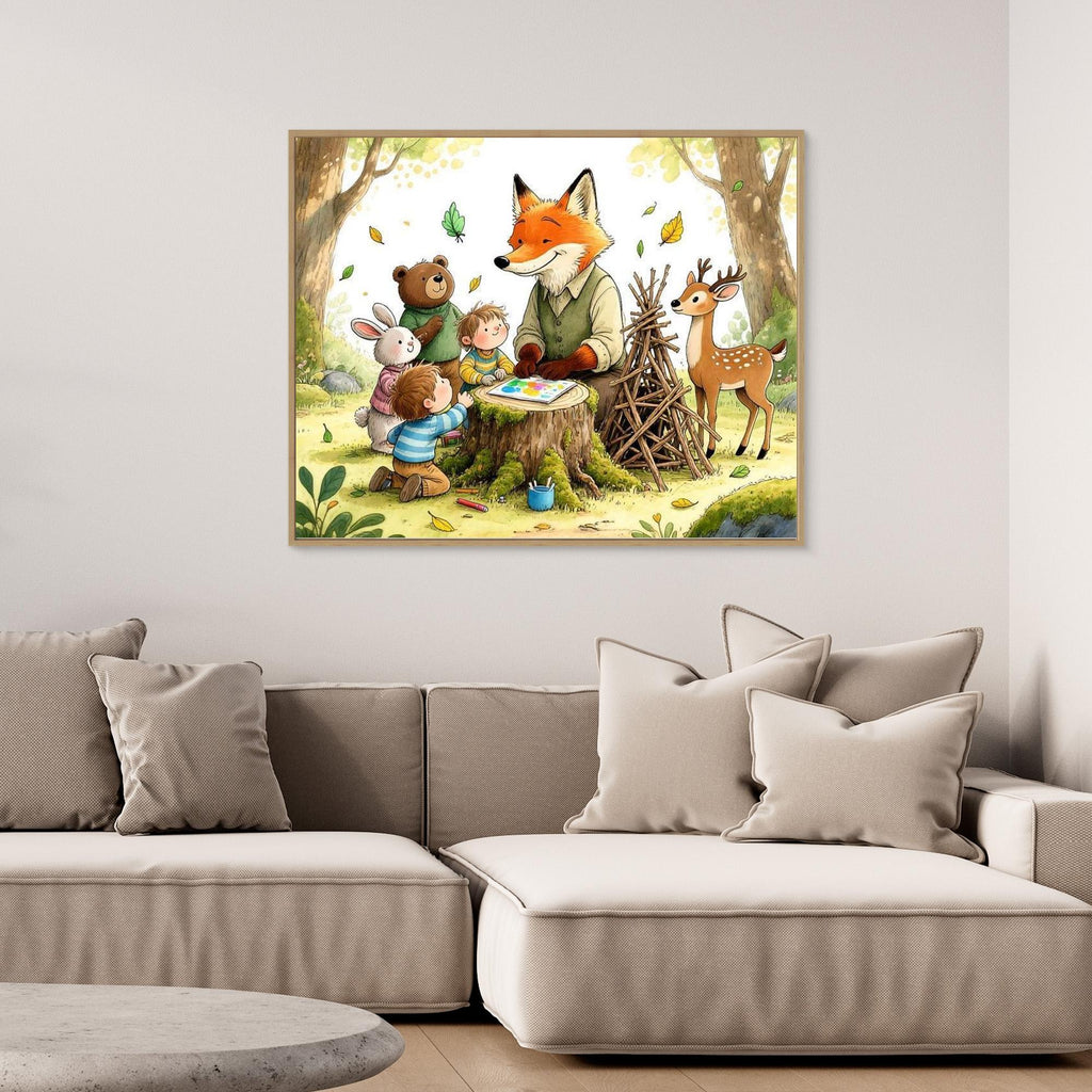 Woodland Classroom Fox Nursery Canvas Wall Art Print - Framed Pop Art