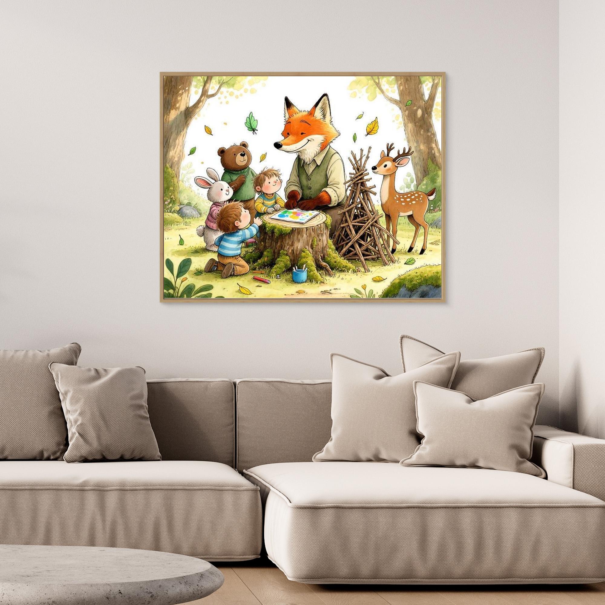 Woodland Classroom Fox Nursery Canvas Wall Art Print - Framed Pop Art