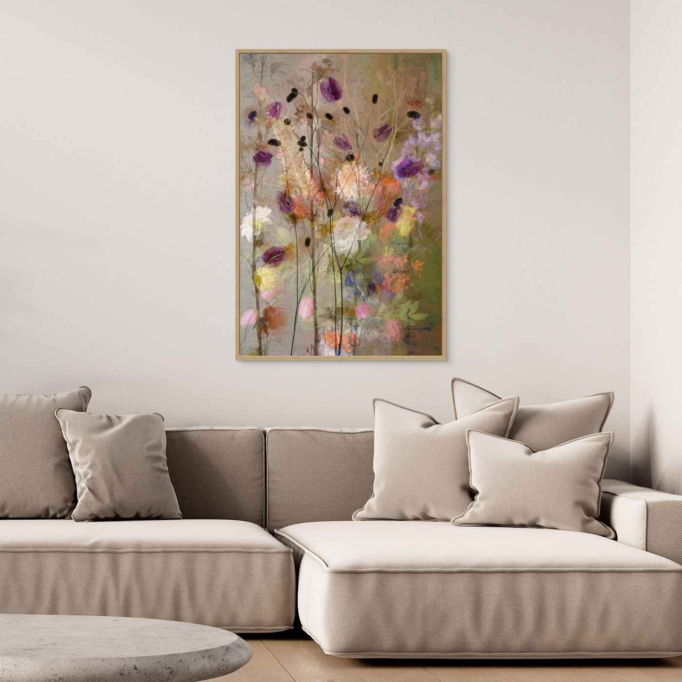 Muted Floral Canvas Wall Art for Living Room Decor