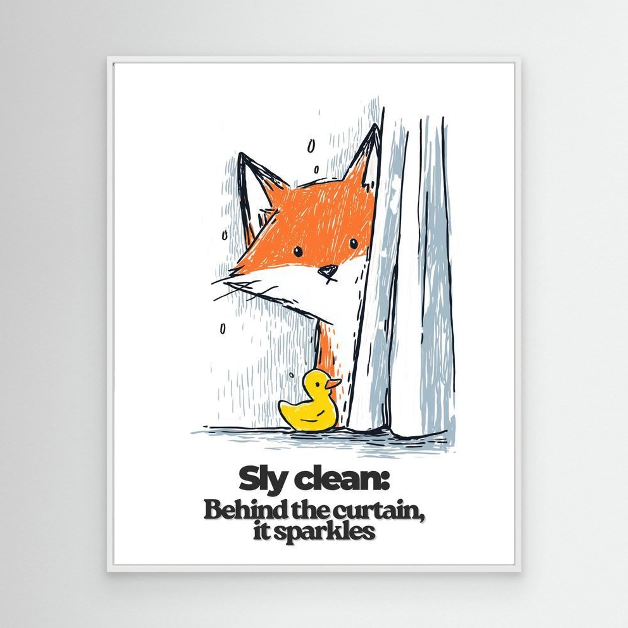 Sly Clean Fox & Rubber Duck Art Print | Fun Bathroom Wall Decor