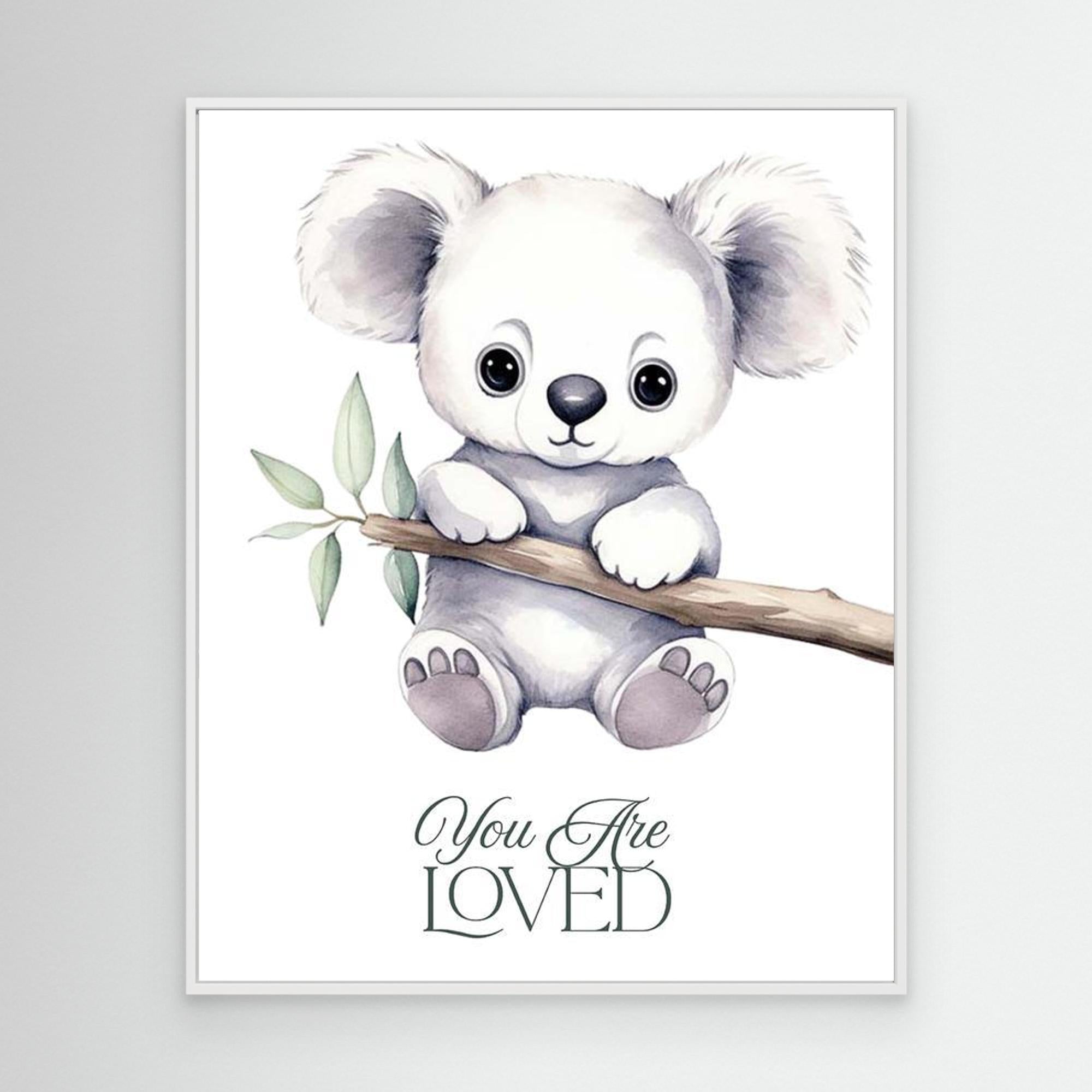 You Are Loved Koala Nursery Wall Art Canvas Decor - Framed Pop Art