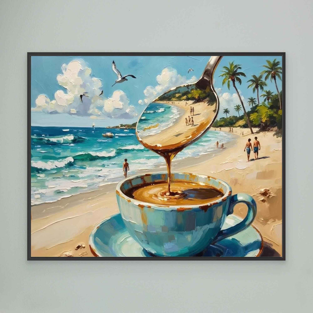 Surreal Coffee Beach Canvas Wall Art - Framed Pop Art