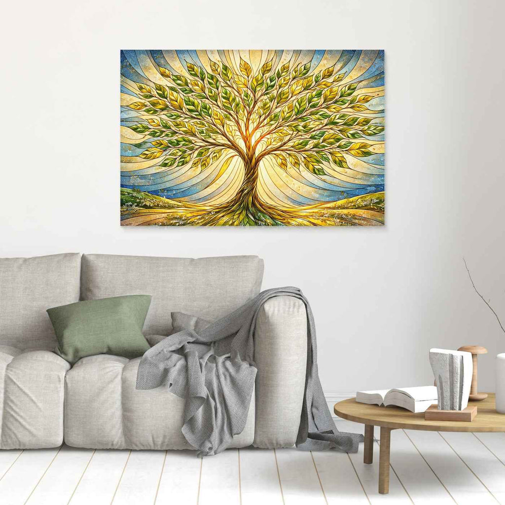 Green Tree of Life Wall Art | Sunlit Hallway Wall Decor