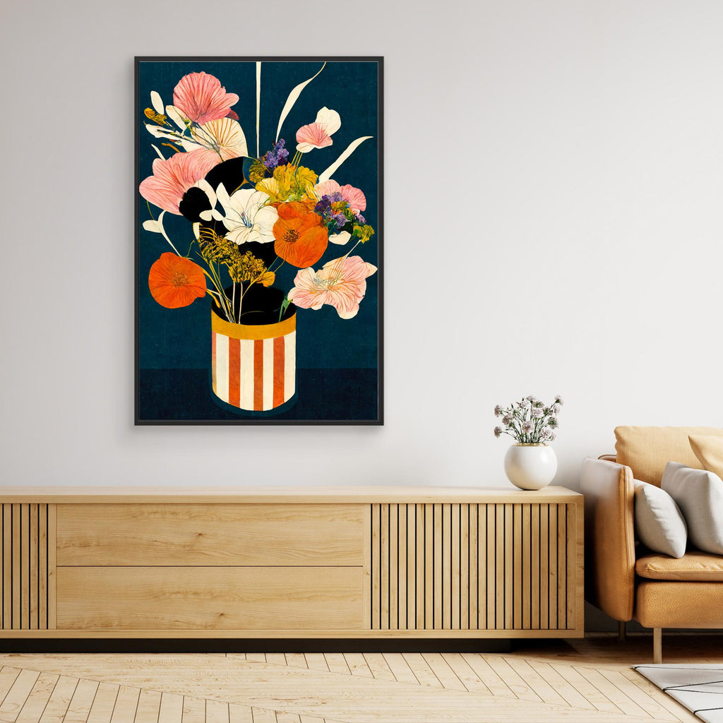Dark Floral Bouquet Canvas Print | Modern Boho Living Room Art - Framed Pop Art