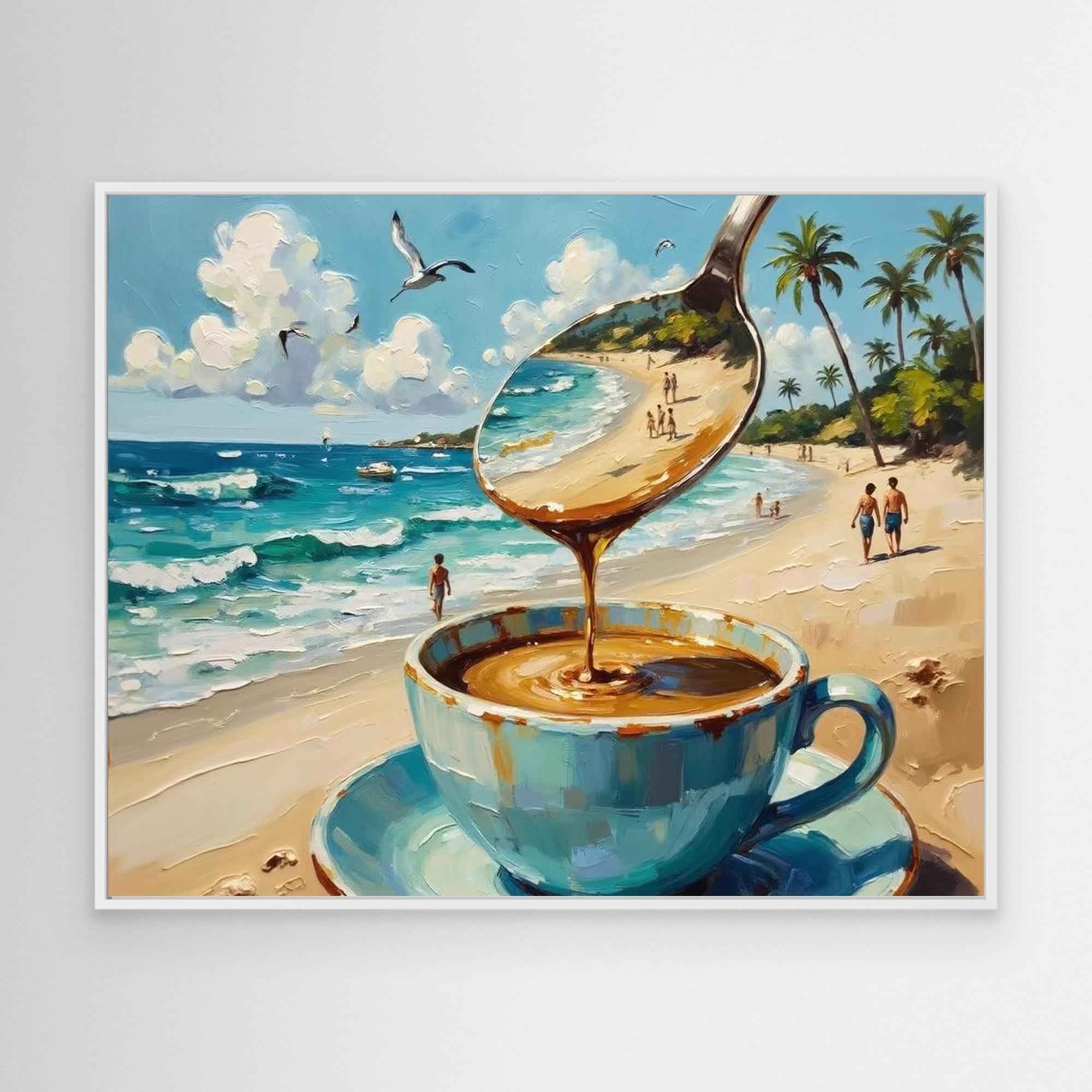 Surreal Coffee Beach Canvas Wall Art - Framed Pop Art