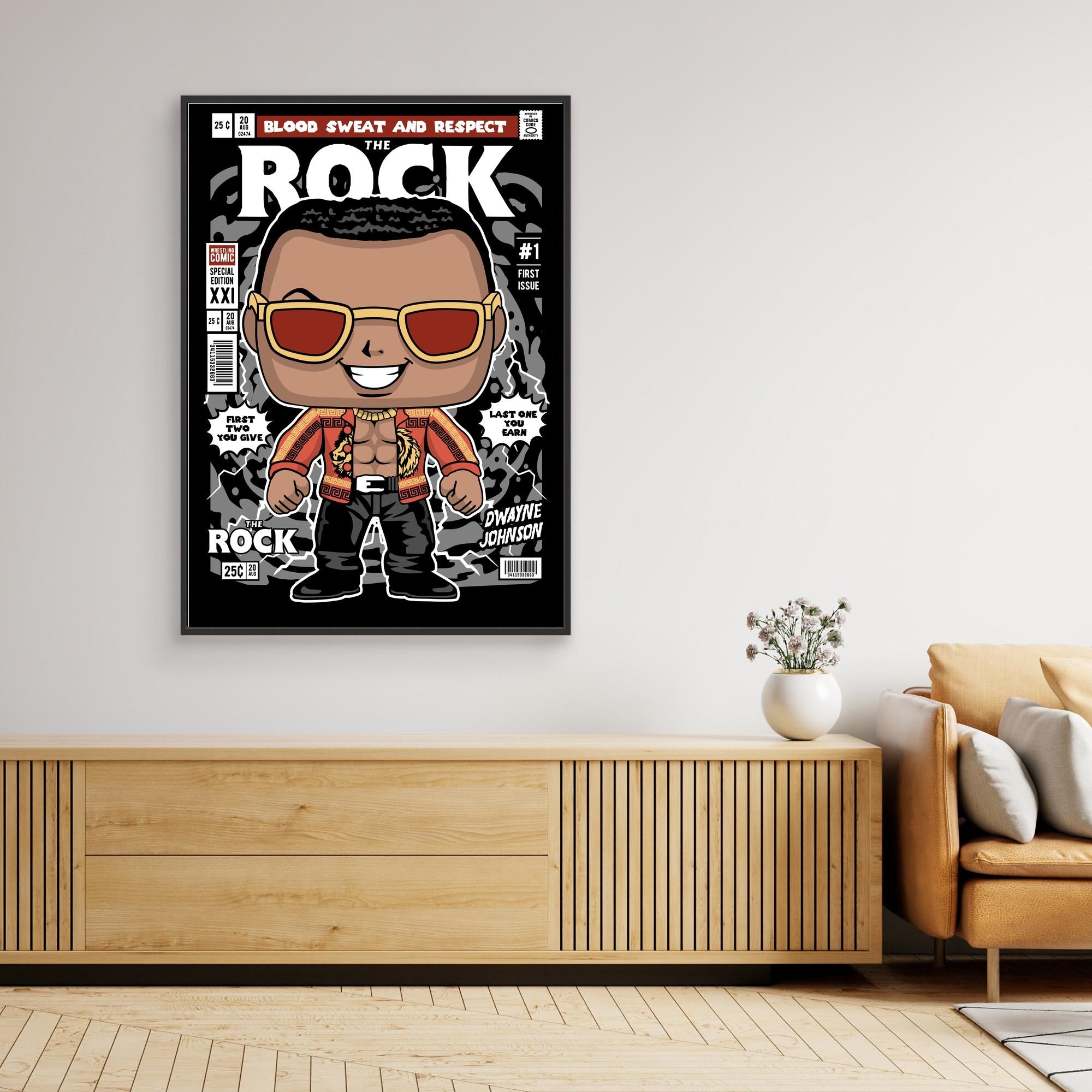 The Rock Wrestling Comic Art | Modern Retro Man Cave Decor - Framed Pop Art