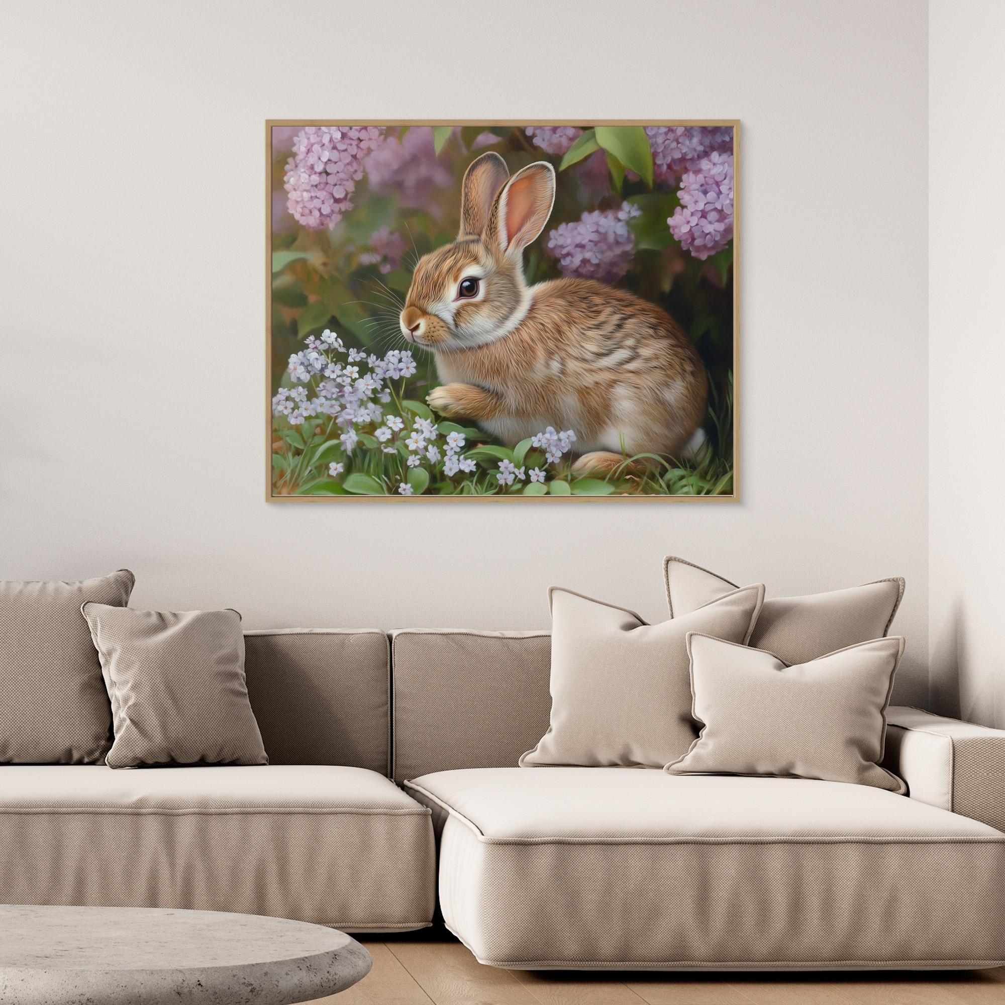 Rabbit in Lilacs Framed Canvas Print | Cute Woodland Wall Art