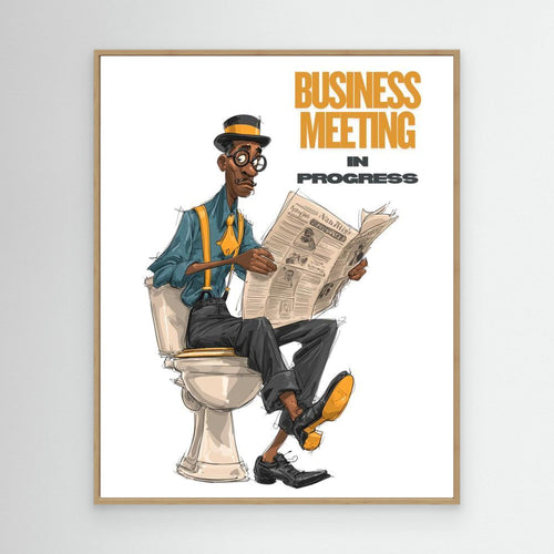 Business Meeting In Progress | Funny Bathroom Wall Art - Framed Pop Art