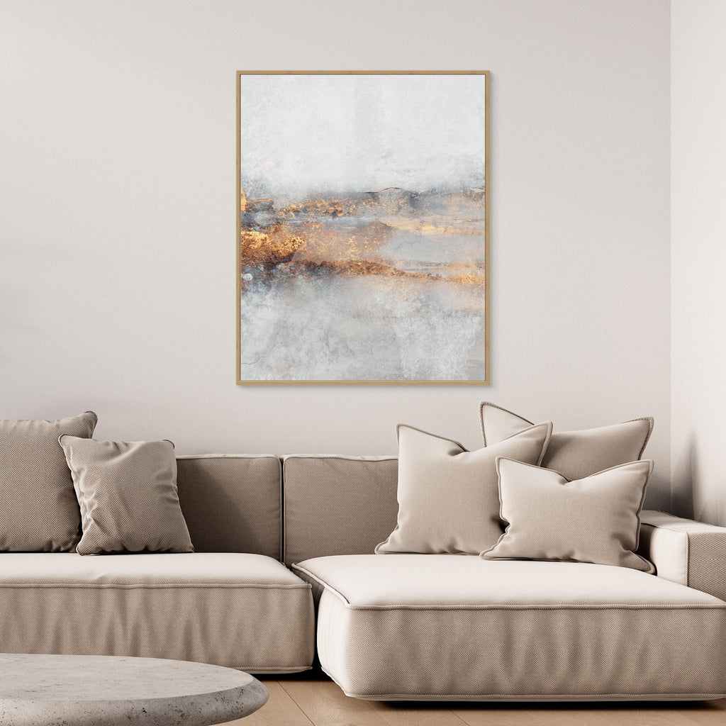 Abstract Gold & Grey Canvas | Modern Luxury Hallway Art - Framed Pop Art