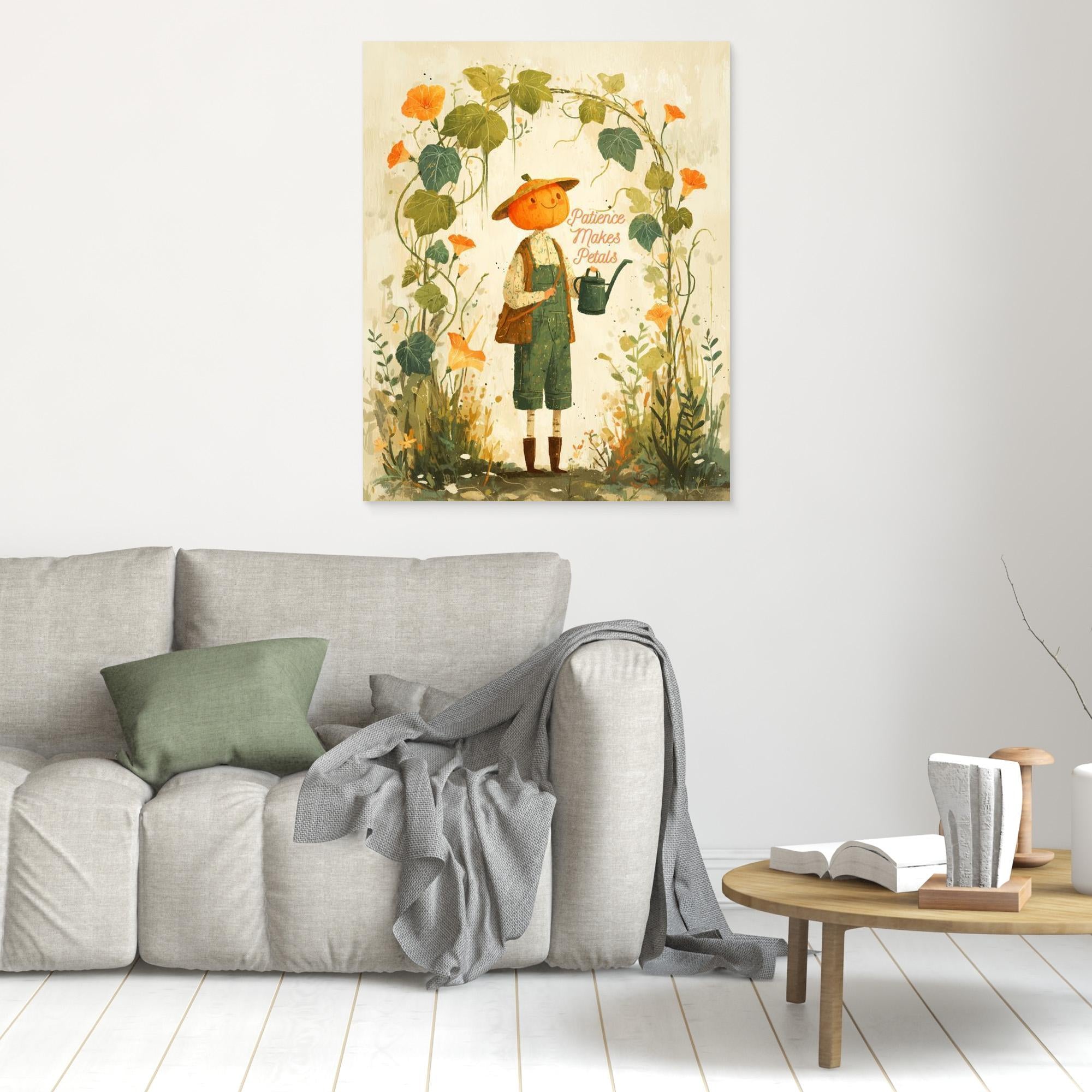 Patience Makes Petals Pumpkin Wall Art | Whimsical Canvas - Framed Pop Art