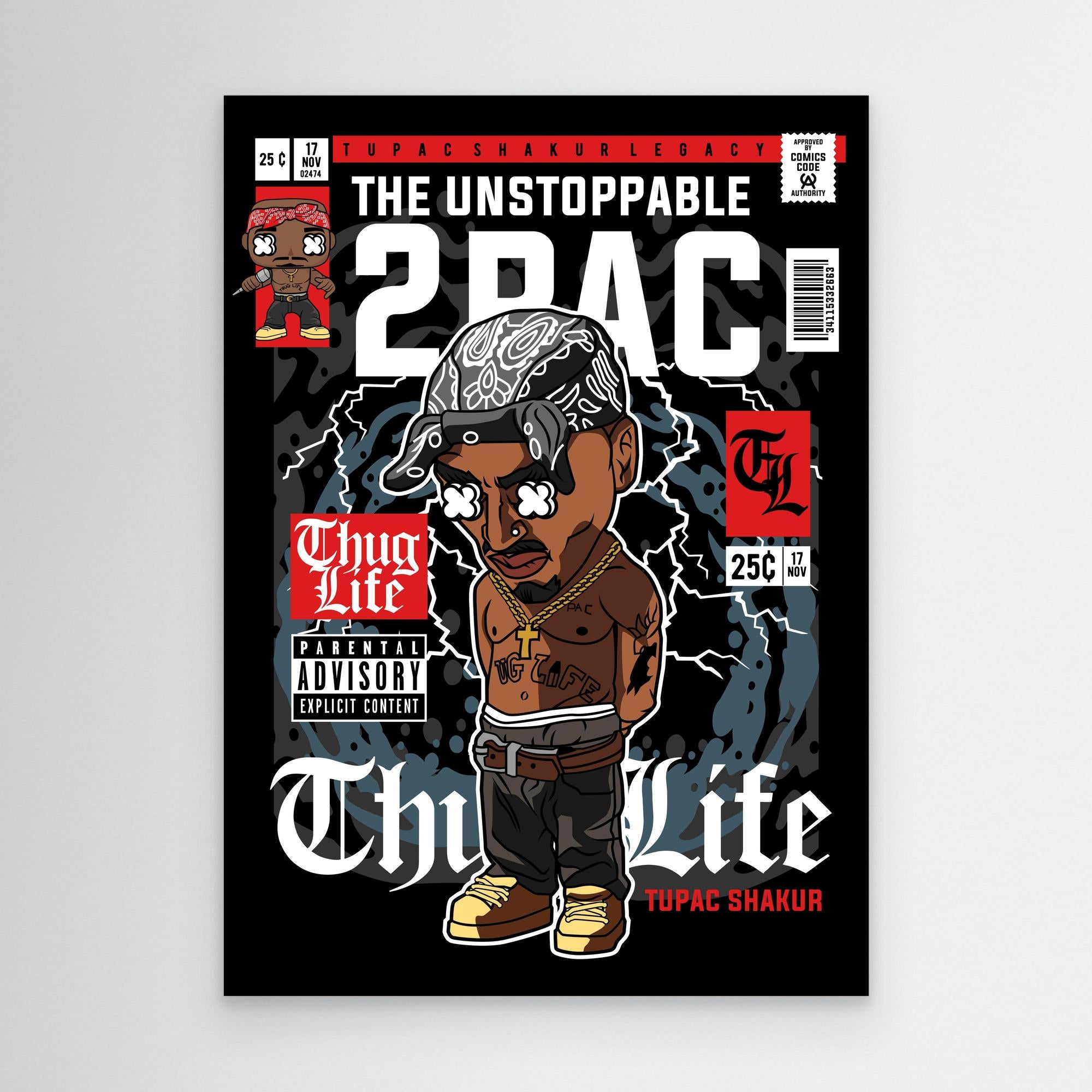 2Pac Comic Book Wall Art | Urban Hip Hop Streetwear Decor - Framed