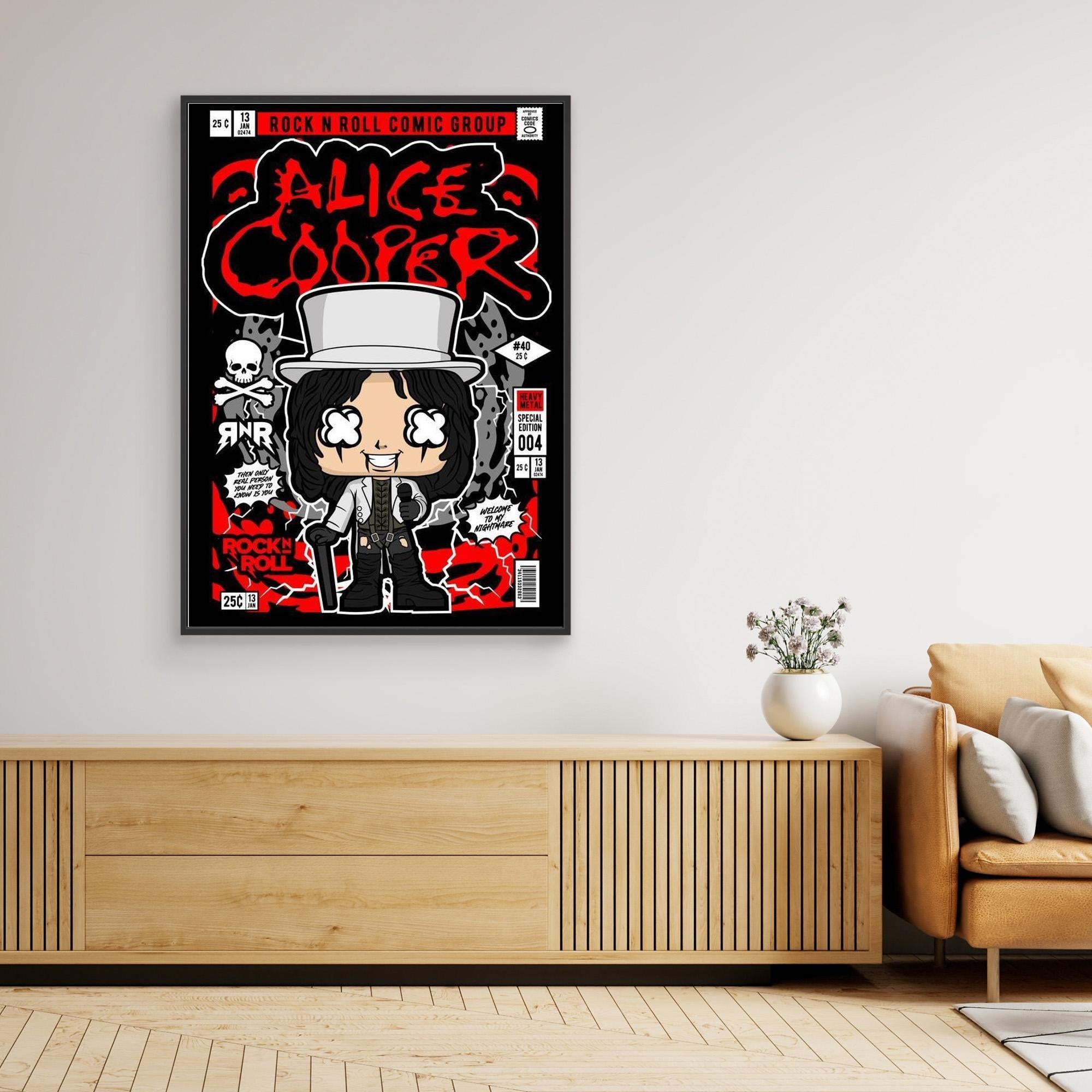 Alice Cooper Rock N Roll Comic Style Framed Canvas Art
