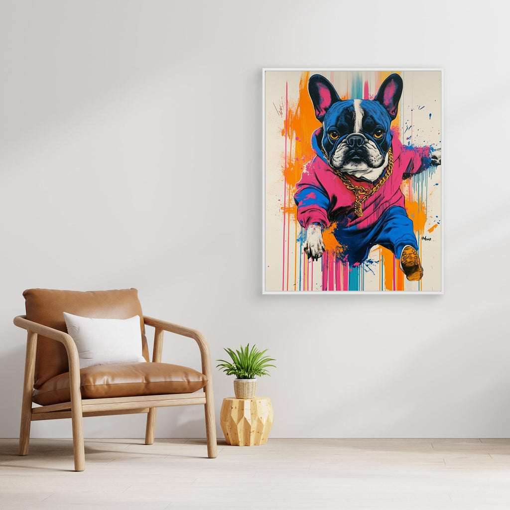 Home Office Pop Art French Bulldog Canvas Wall Art - Framed Pop Art