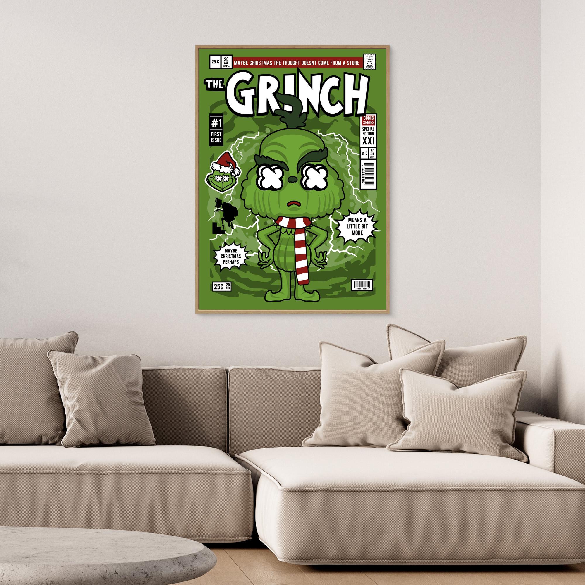 Grinch-Inspired Christmas Wall Art - Framed Pop Art