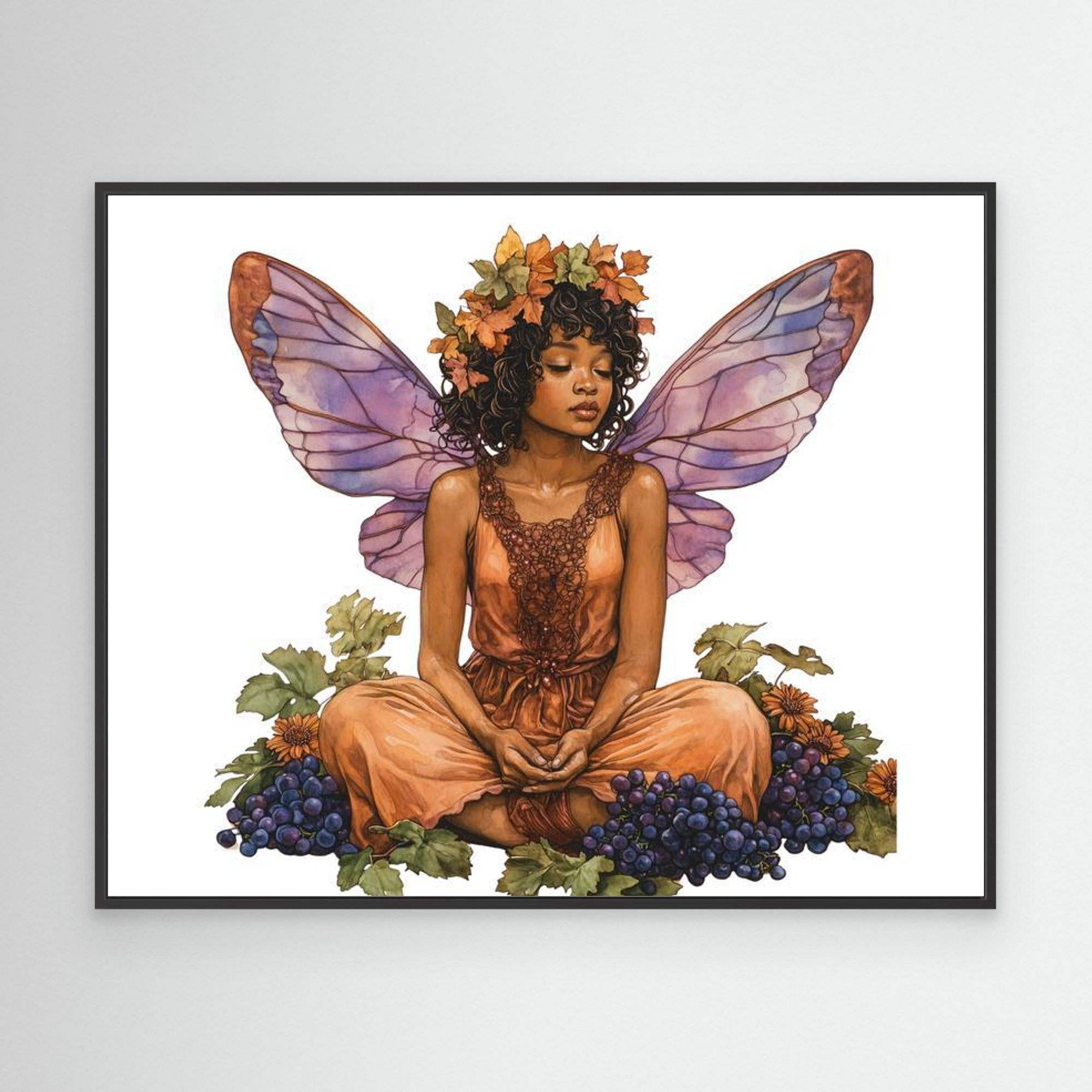 Autumn Fairy & Grapes Canvas Art | Enchanted Wall Decor - Framed Pop Art