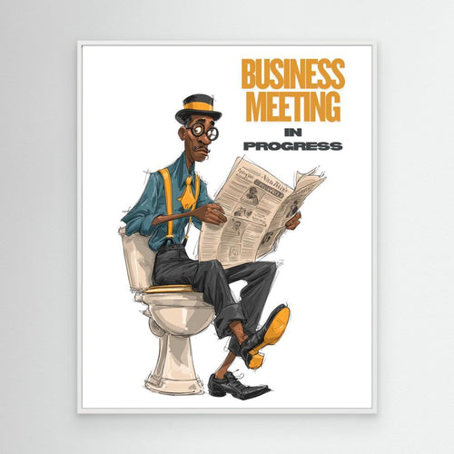 Business Meeting In Progress | Funny Bathroom Wall Art - Framed Pop Art