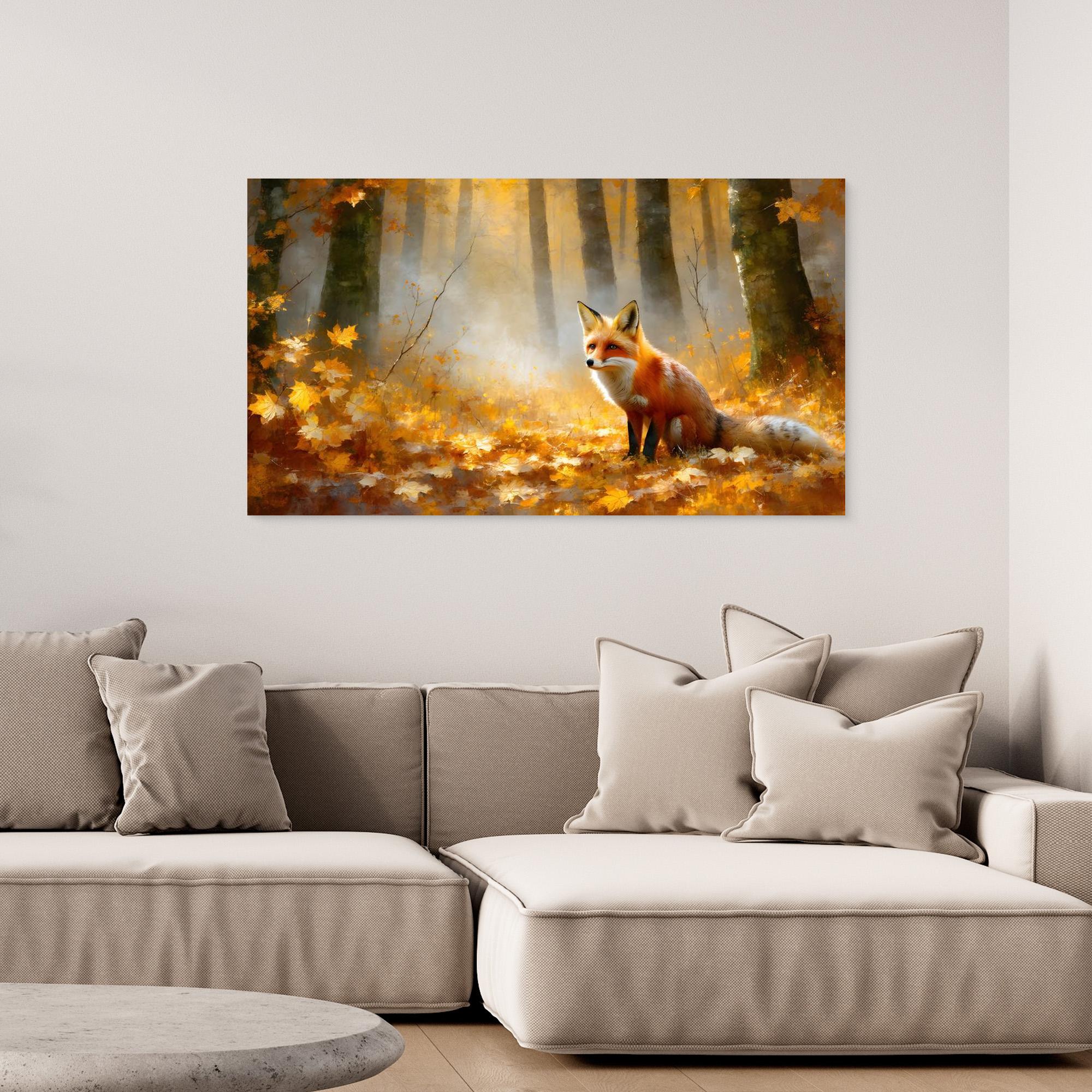 Autumn Fox in Misty Woods Canvas Wall Art