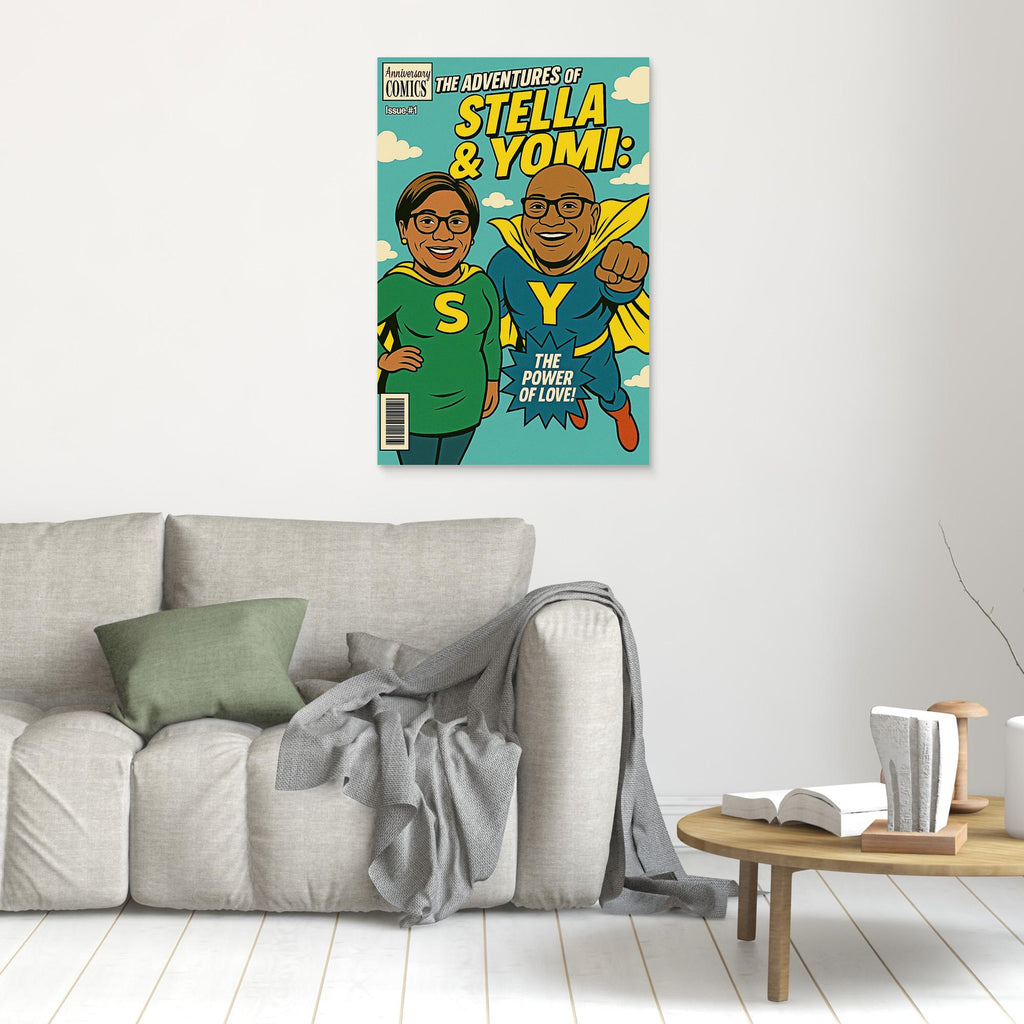 Custom Couple Superhero Comic Portrait | Personalised Wall Art