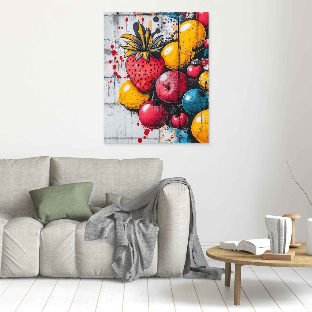 Vibrant Fruit Graffiti Canvas Print - Framed Pop Art