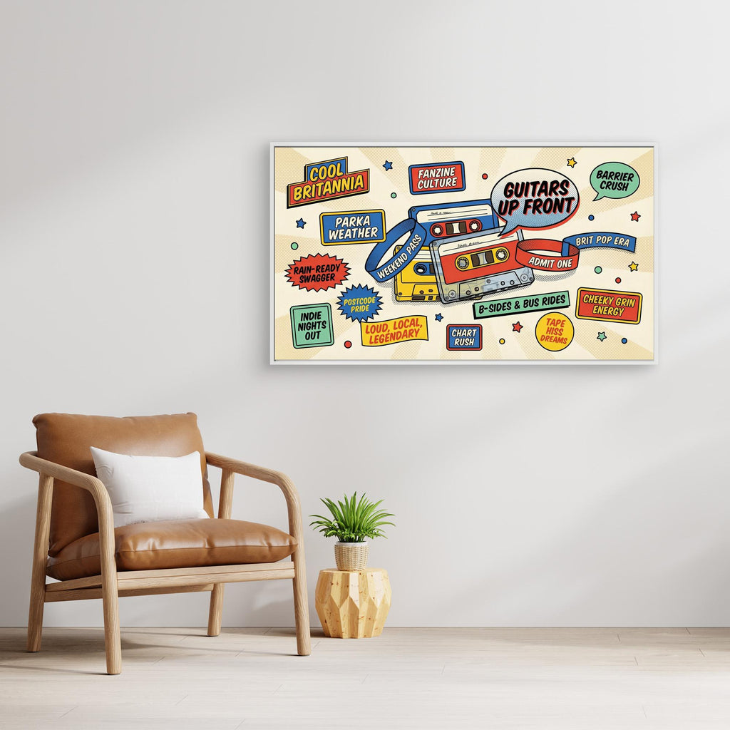 Britpop Cassette Wall Art – Cool Britannia Canvas - Framed Pop Art
