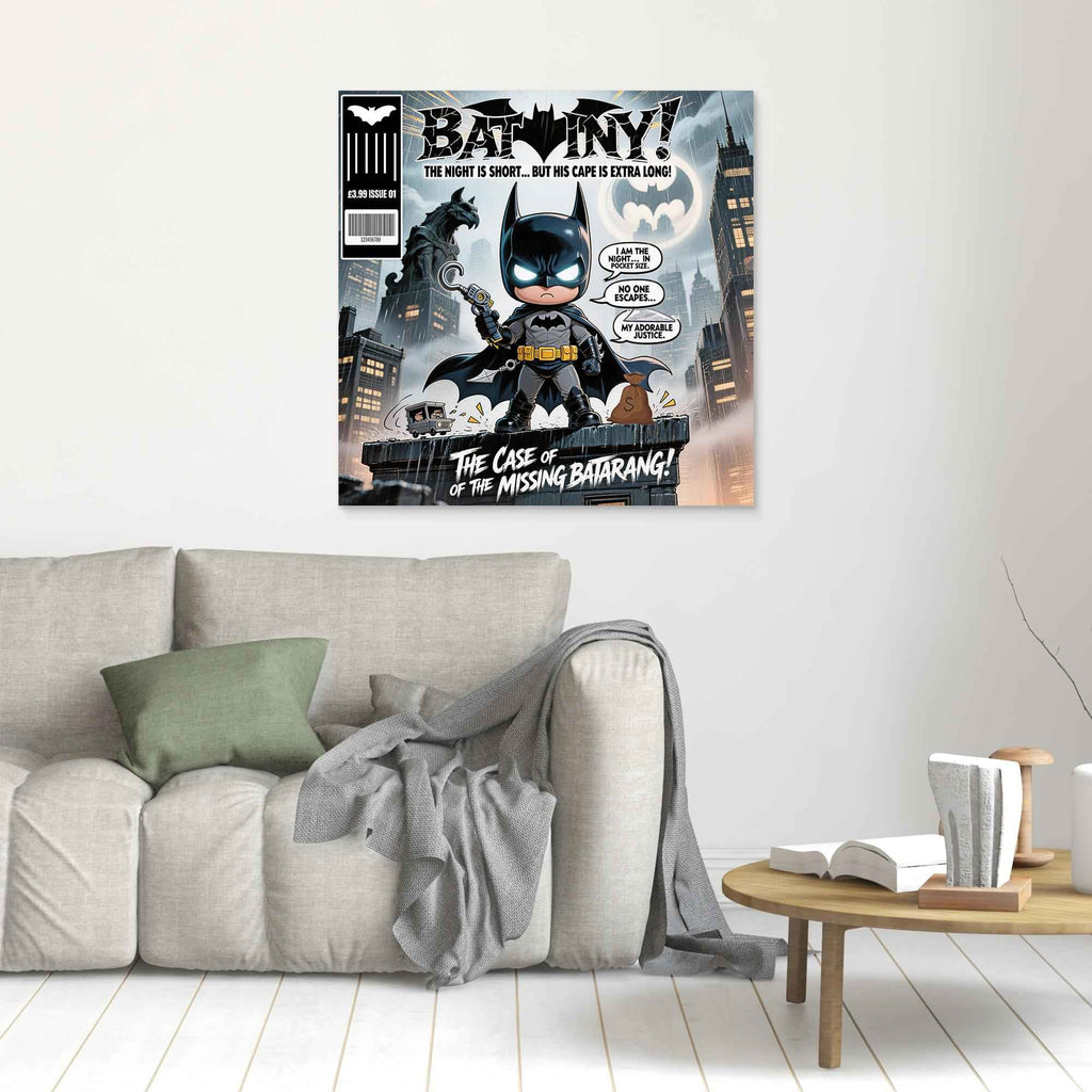 Bat-Tiny Chibi Superhero Art Print | Cute Comic Wall Art - Framed Pop Art