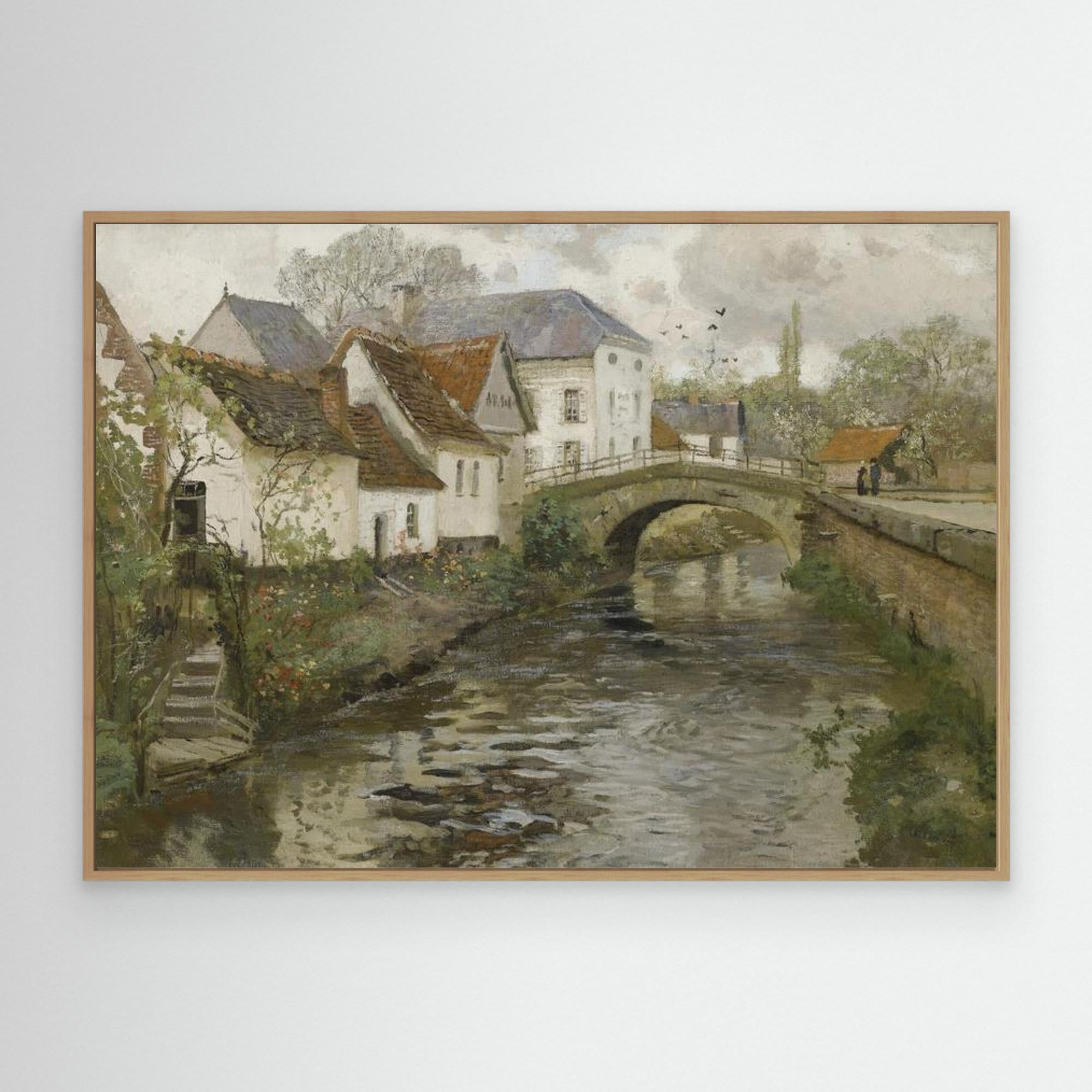 Vintage English Cottage Landscape | Rustic Farmhouse Hallway Wall Art - Framed Pop Art