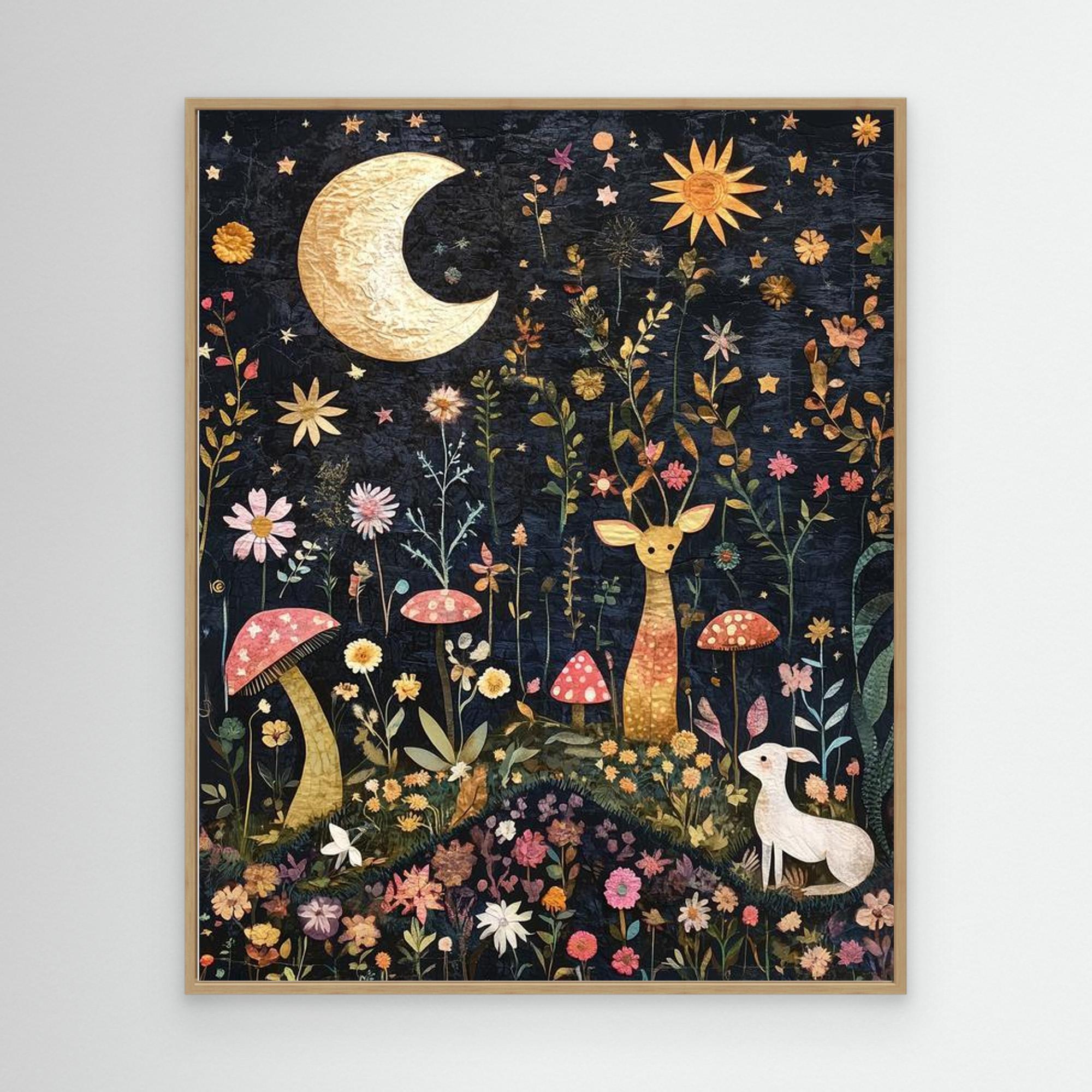 Whimsical Woodland Night Garden Canvas Wall Art | UK - Framed Pop Art